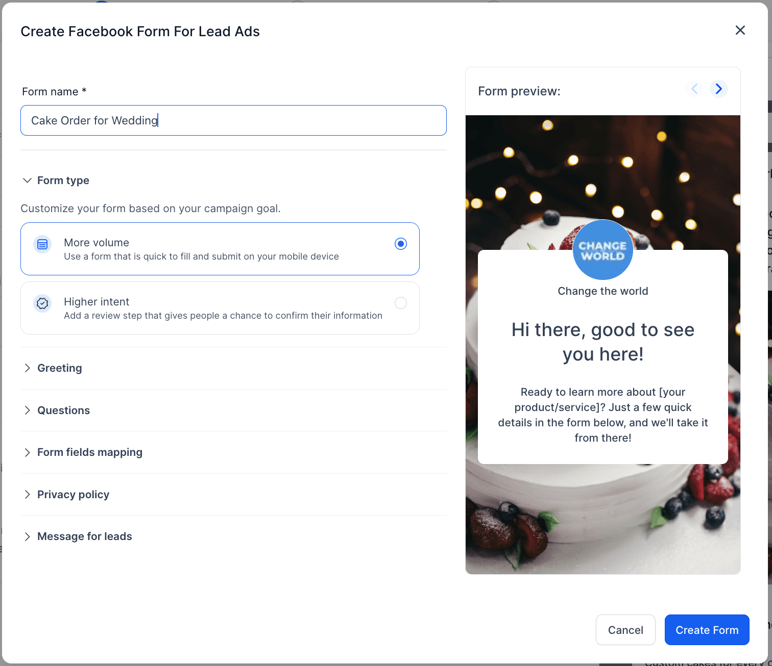 Schermata 3 — Come creare un Facebook Form in Ad Manager