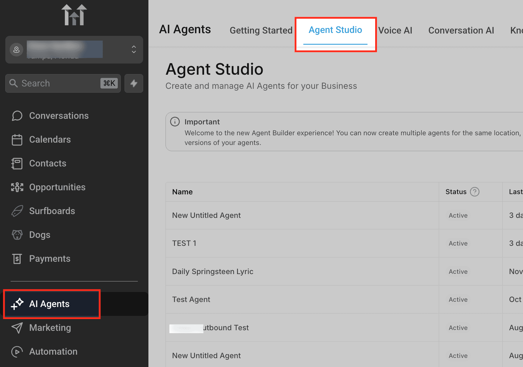 Schermata 1 — Agent Studio - Costruttore di Sistemi Multi-Agente