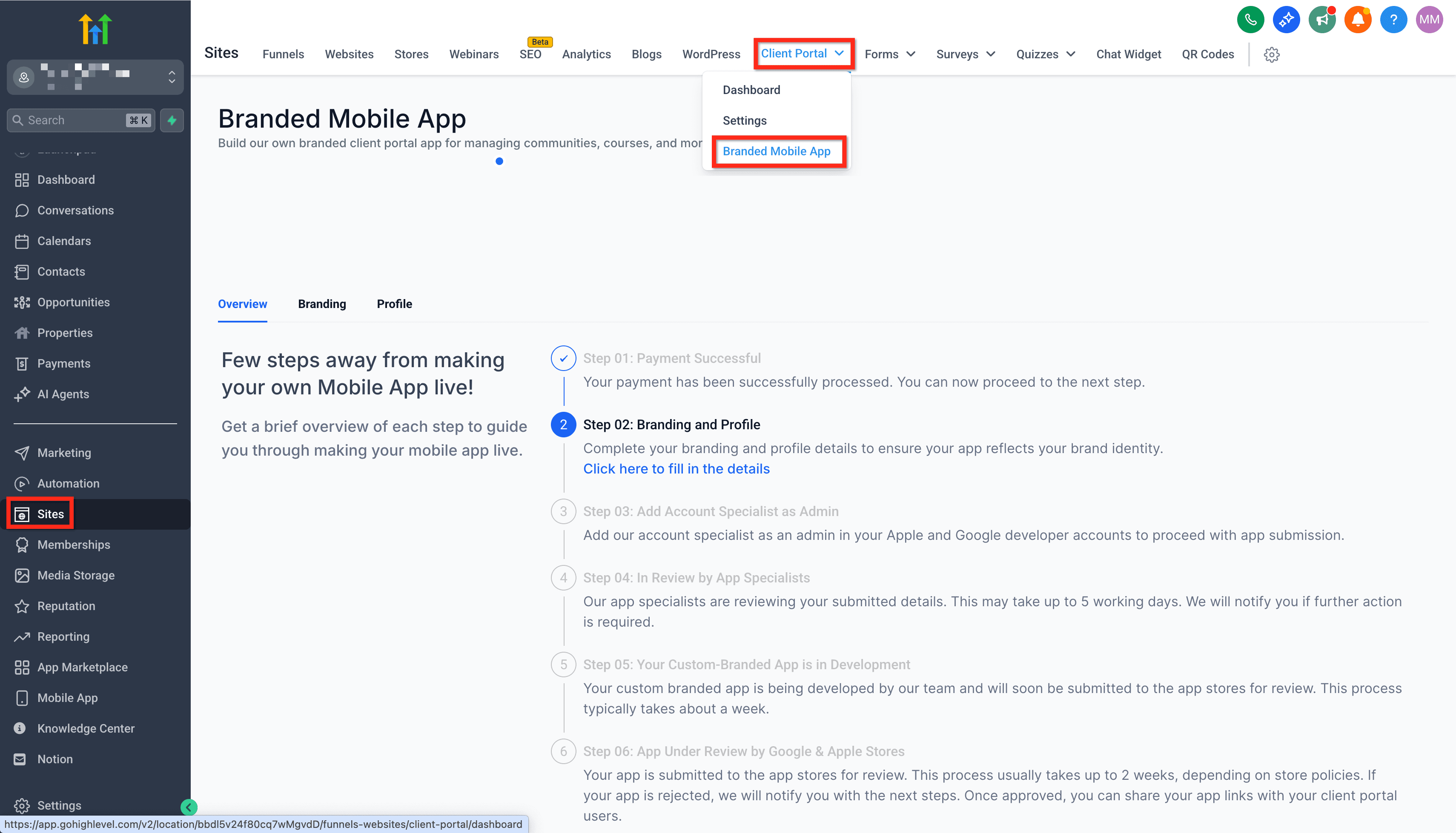Schermata 1 — Client Portal App Mobile Branded: Configurare il branding della tua app