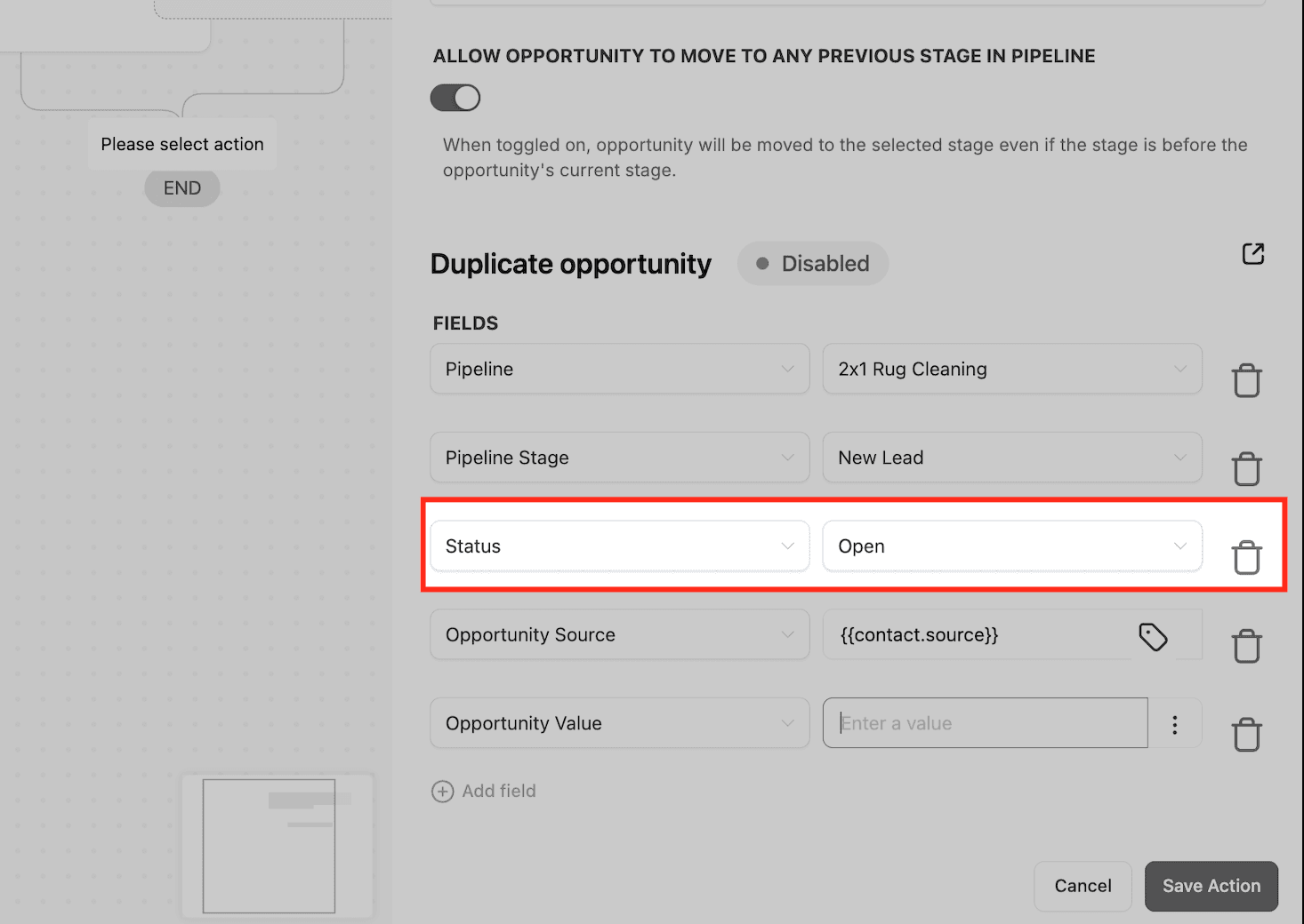 Schermata 11 — Azione Workflow - Aggiorna Opportunità