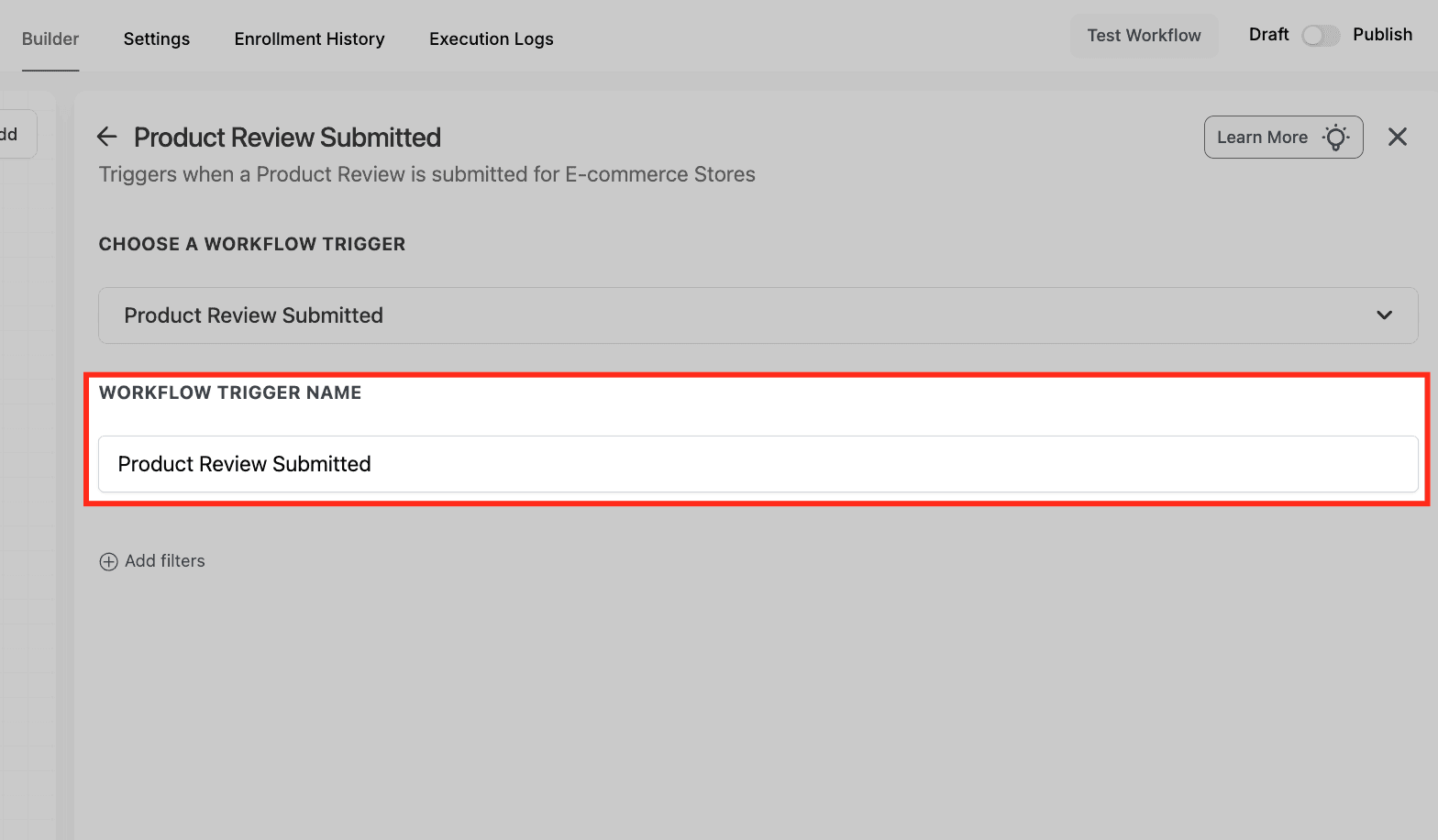 Schermata 4 — Workflow Trigger - Recensione Prodotto Inviata (per Store E-commerce)