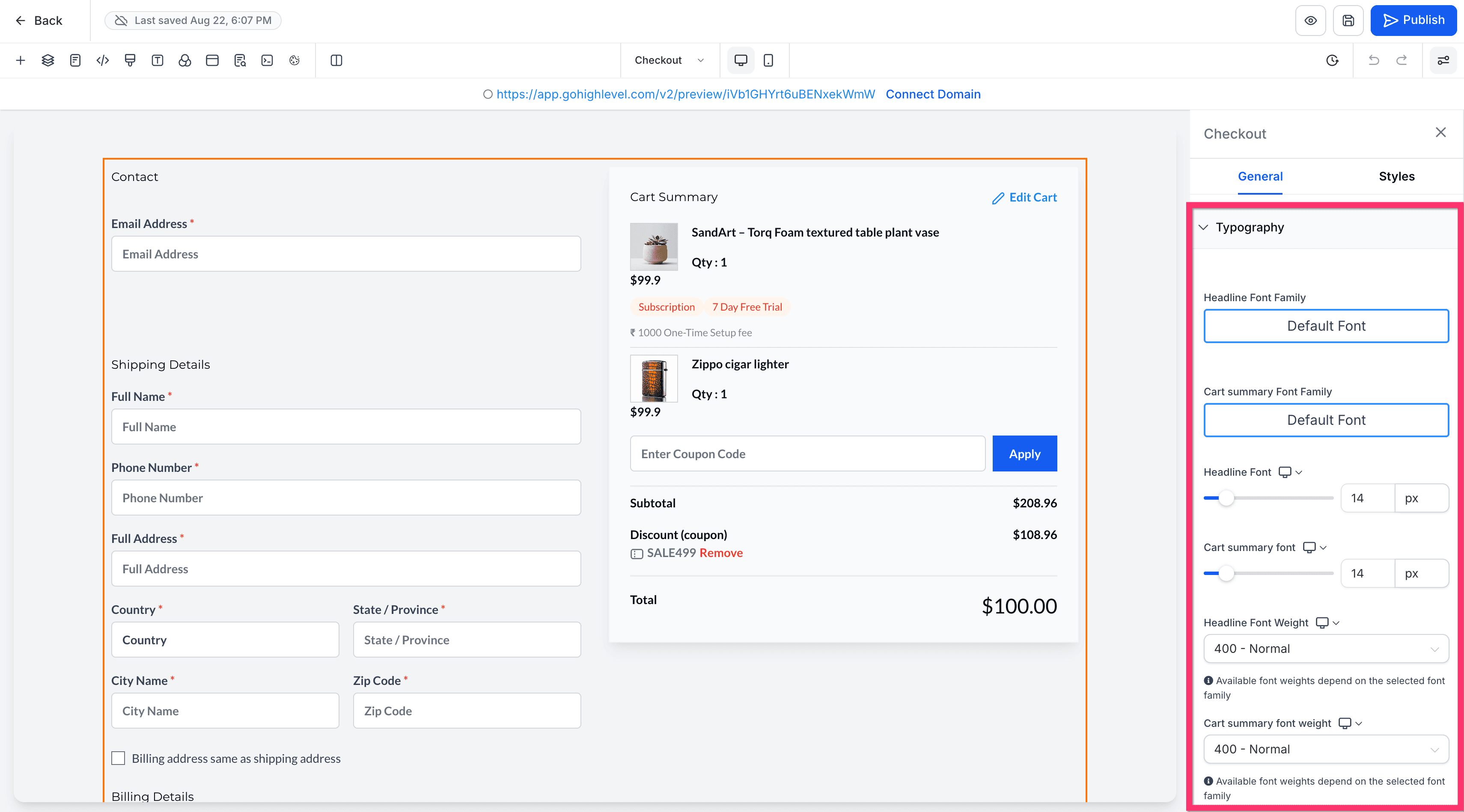 Schermata 4 — Ecommerce Store - Personalizzare le Pagine di Checkout