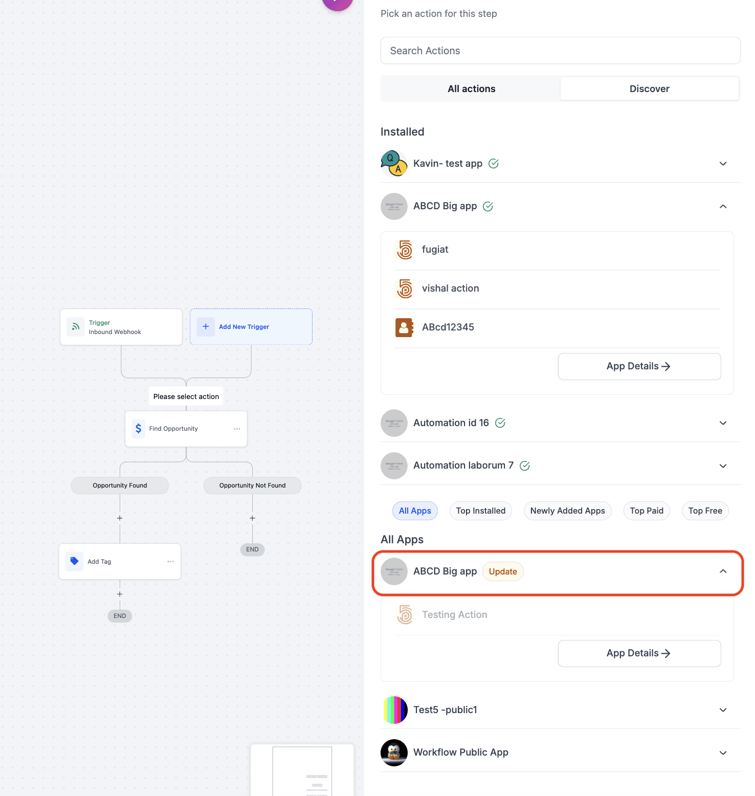 Schermata 6 — Installare App del Marketplace direttamente dal Workflow Builder