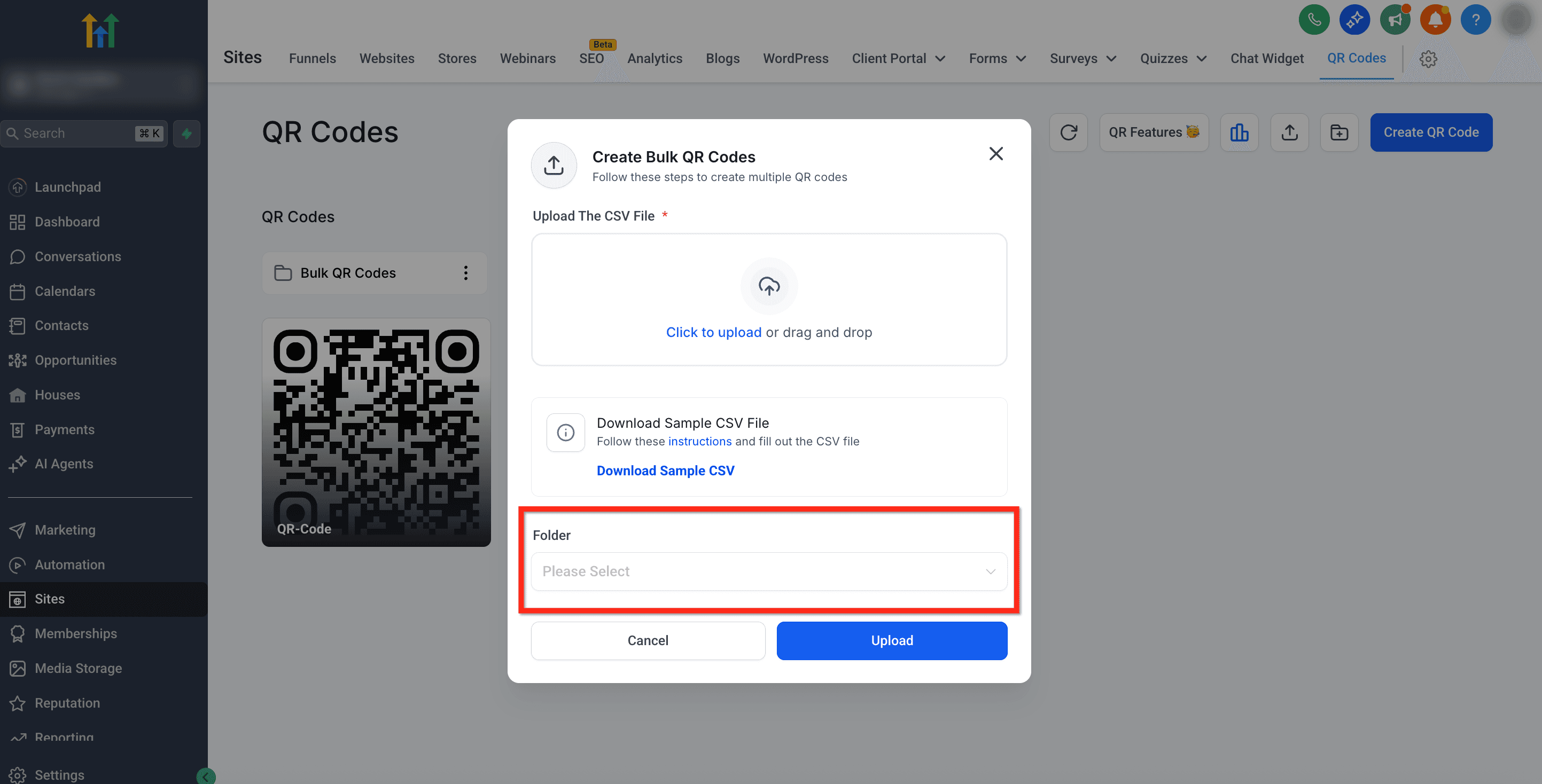 Schermata 4 — Creazione QR Code in blocco