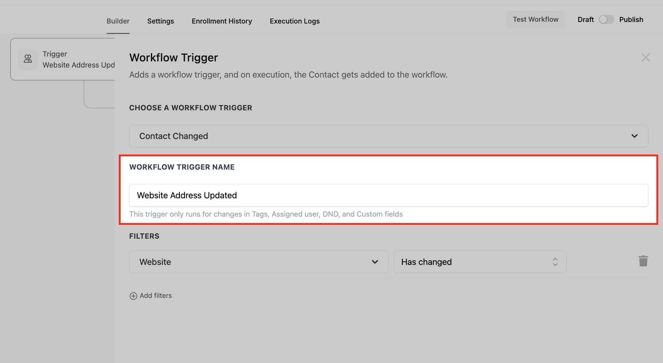 Schermata 4 — Workflow Trigger - Contatto Modificato
