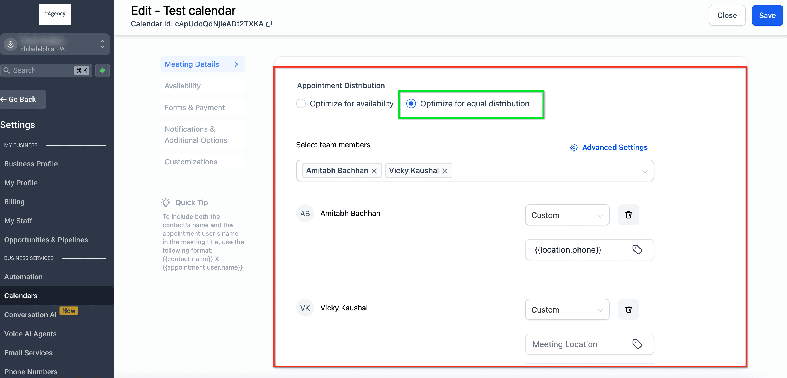 Schermata 2 — Logica di distribuzione degli appuntamenti per i Calendari Round Robin