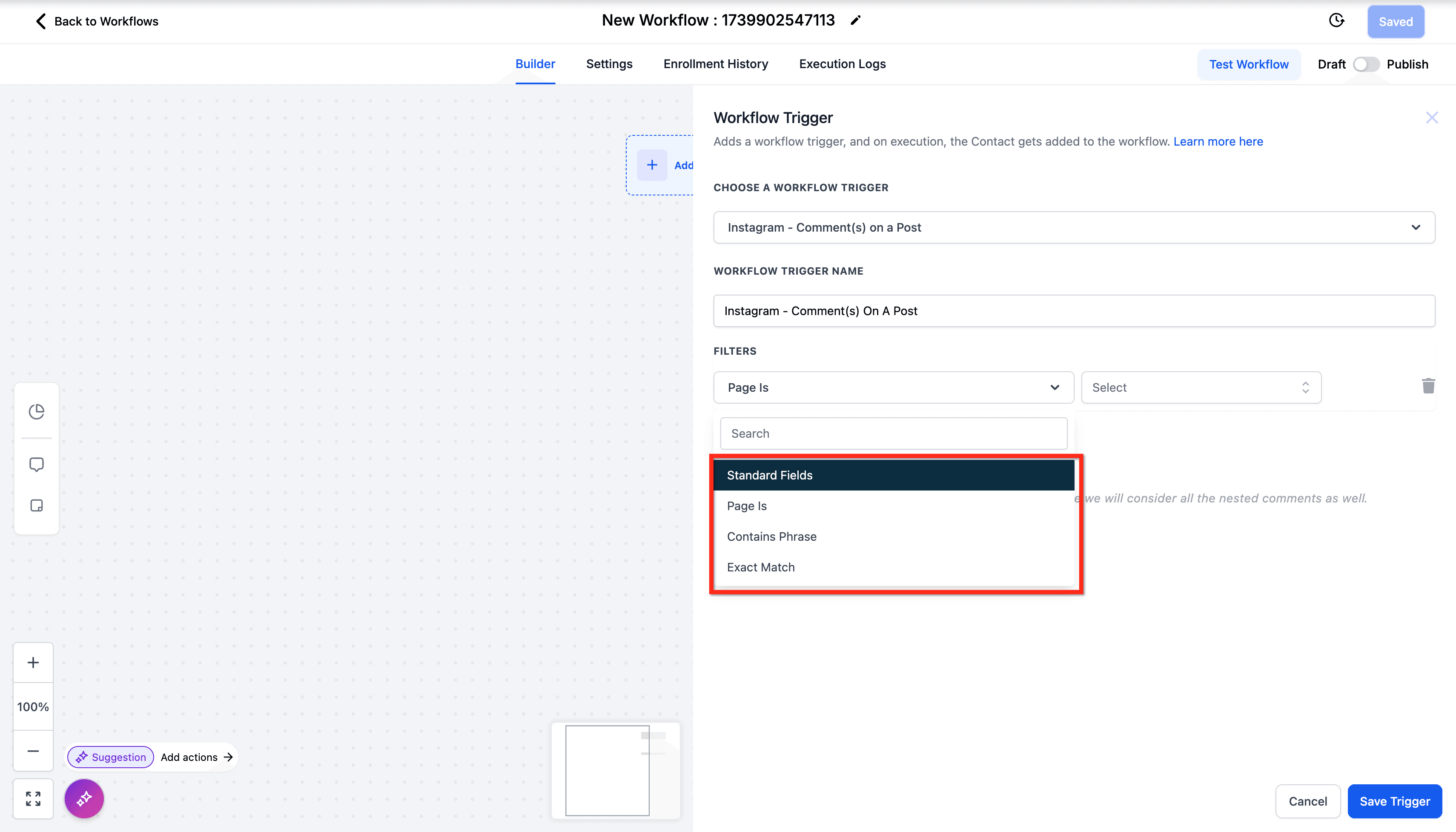 Schermata 4 — Workflow Trigger - Commenti Instagram su un Post