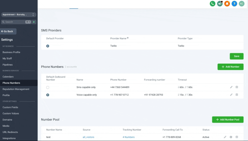 Schermata 44 — Come configurare il Call Tracking (Number Pool)