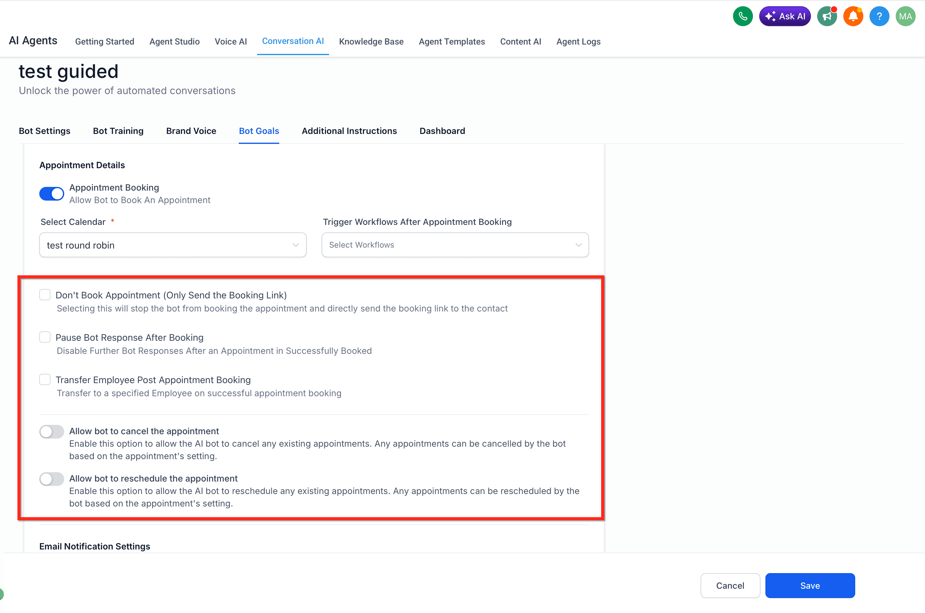 Schermata 10 — Prenotazione Appuntamenti nella Conversation AI