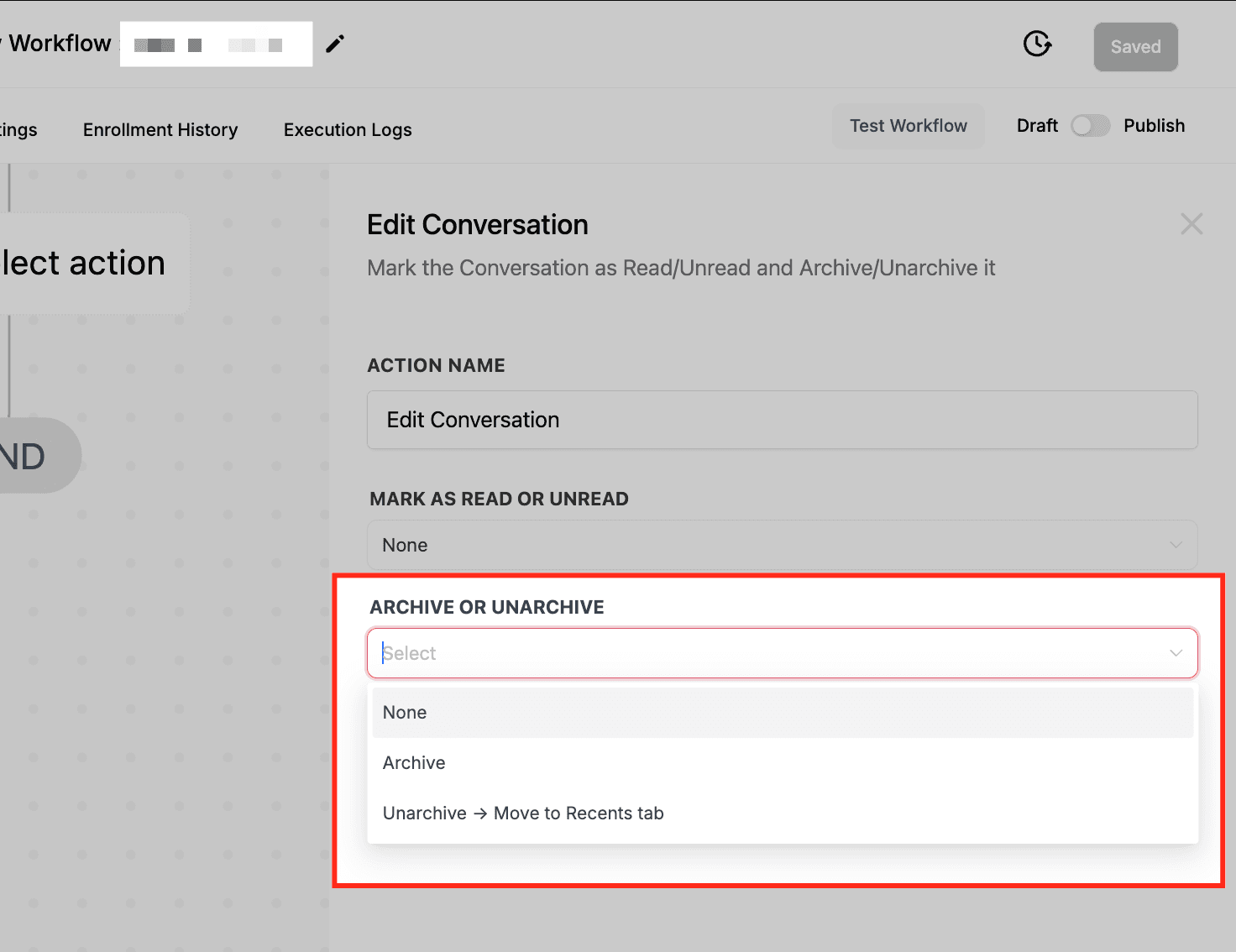 Schermata 5 — Azione Workflow - Modifica Conversazione