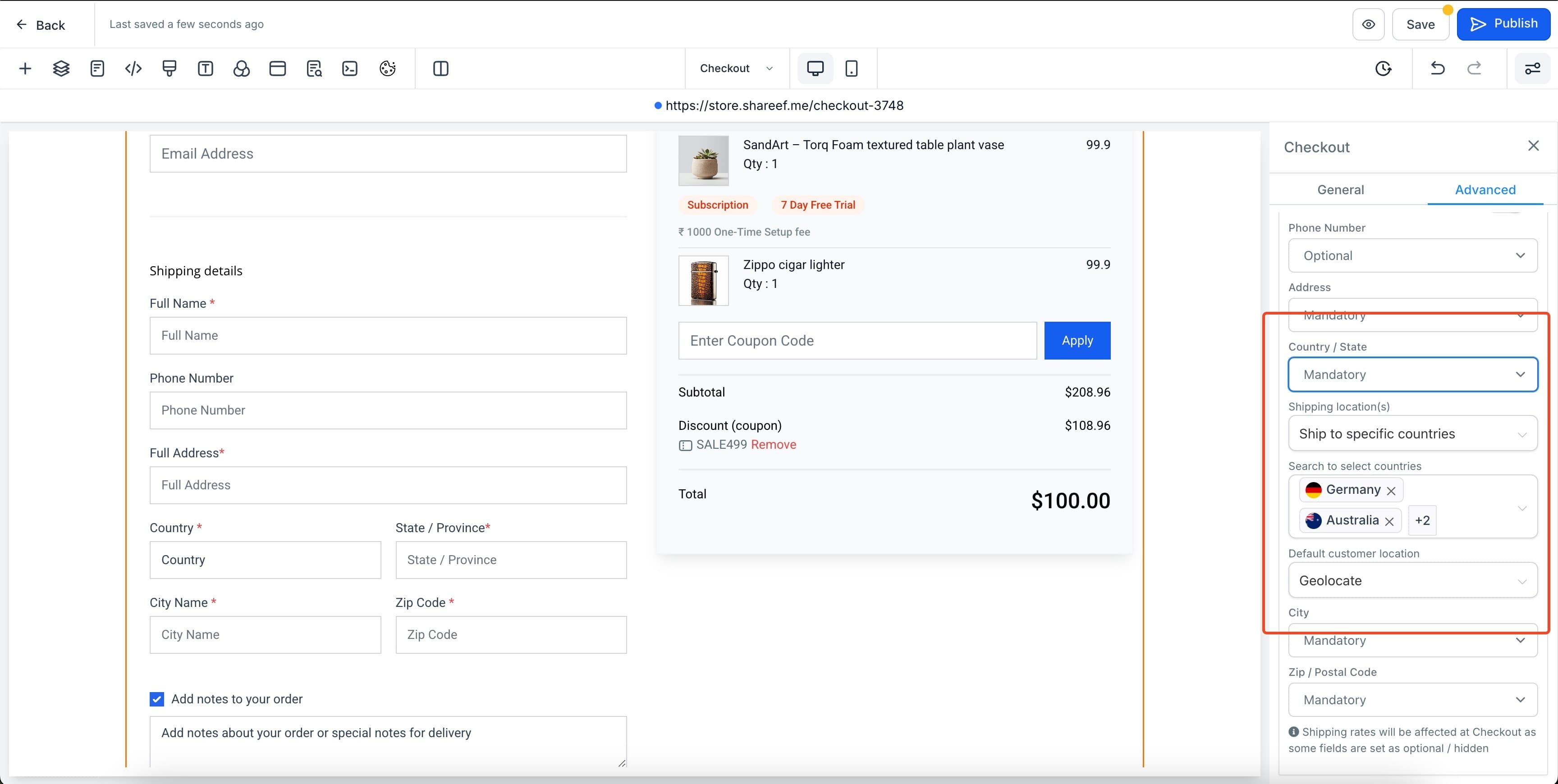 Schermata 12 — Ecommerce Store - Personalizzare le Pagine di Checkout