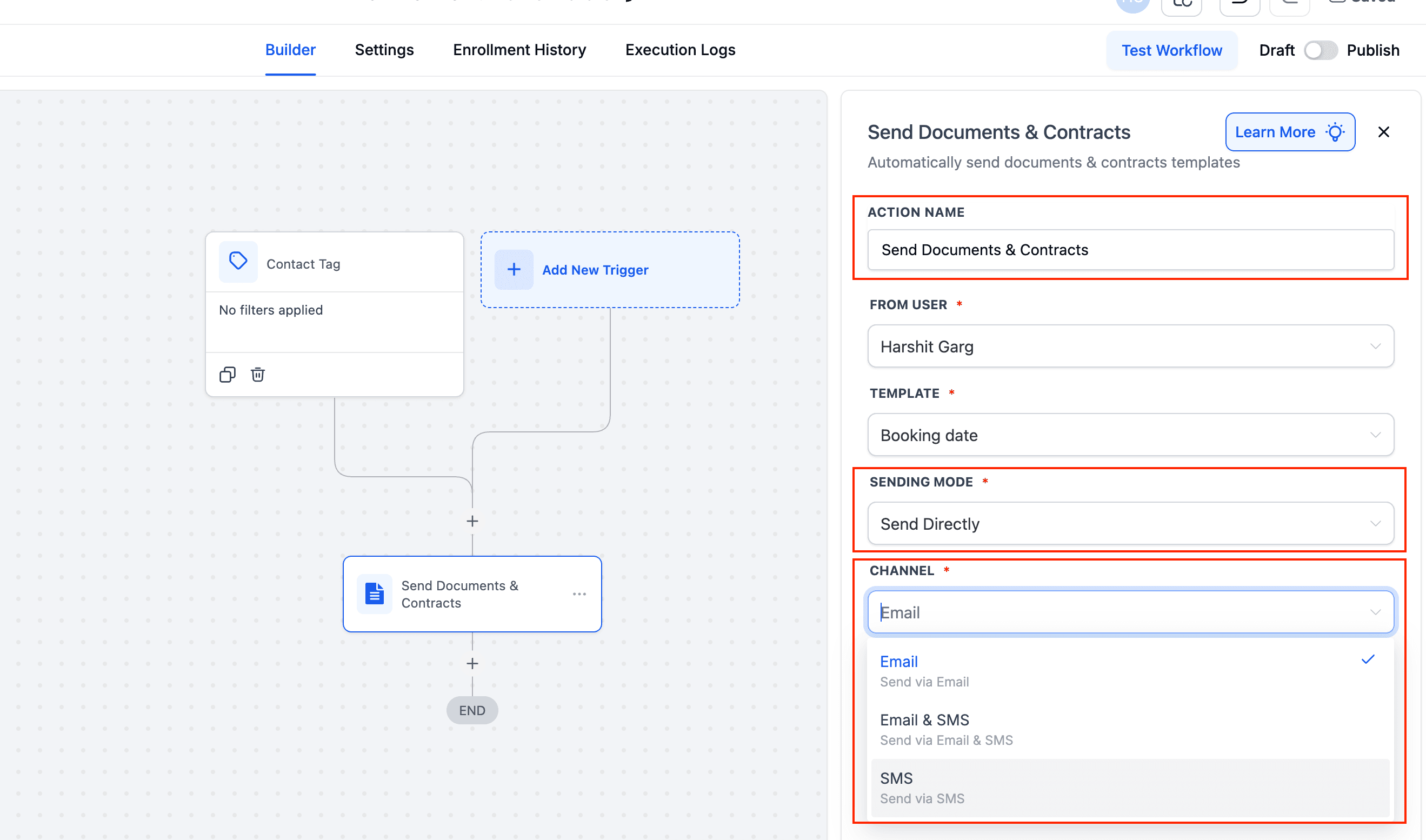 Schermata 4 — Come creare e inviare template di documenti o contratti automaticamente in un Workflow