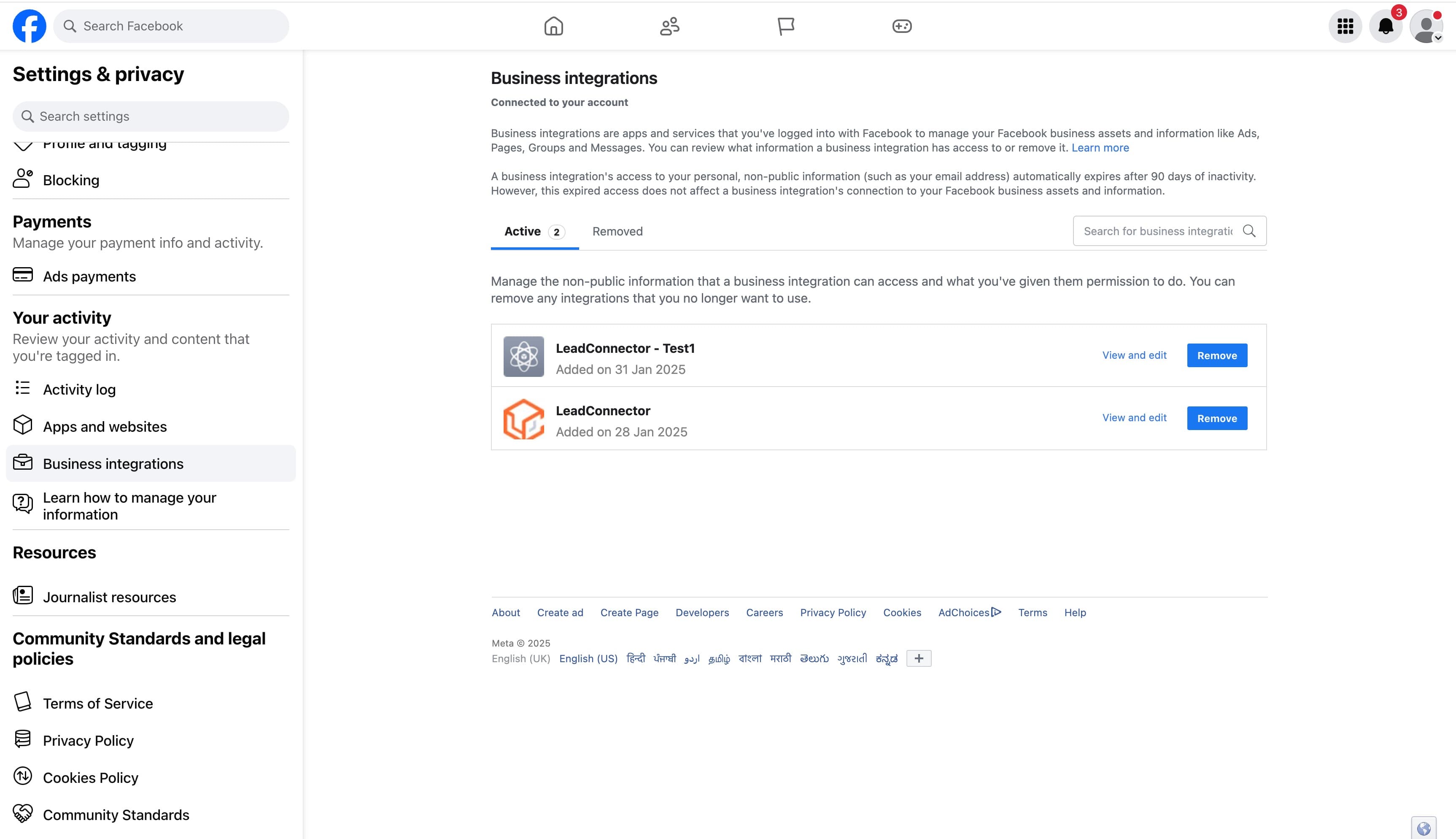 Schermata 4 — Risoluzione problemi Facebook Multi-Page