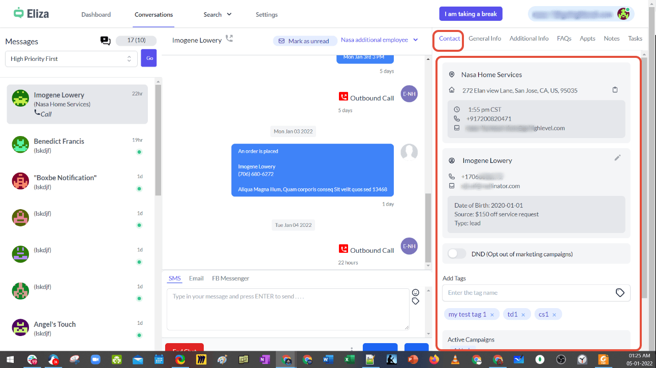 Schermata 4 — Eliza Agent Platform – Conversazioni