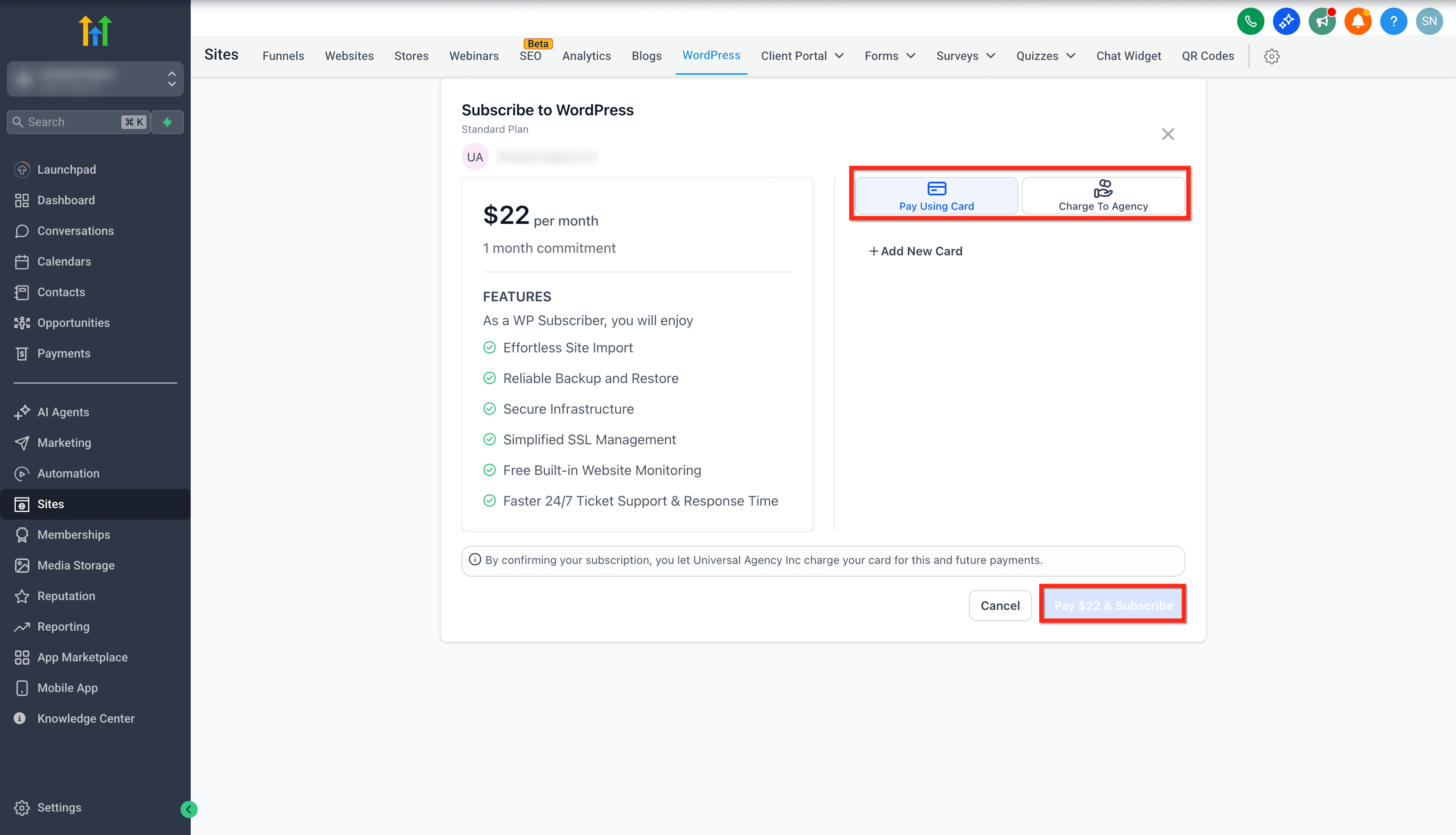 Schermata 2 — Come selezionare la posizione del server per il WordPress Hosting
