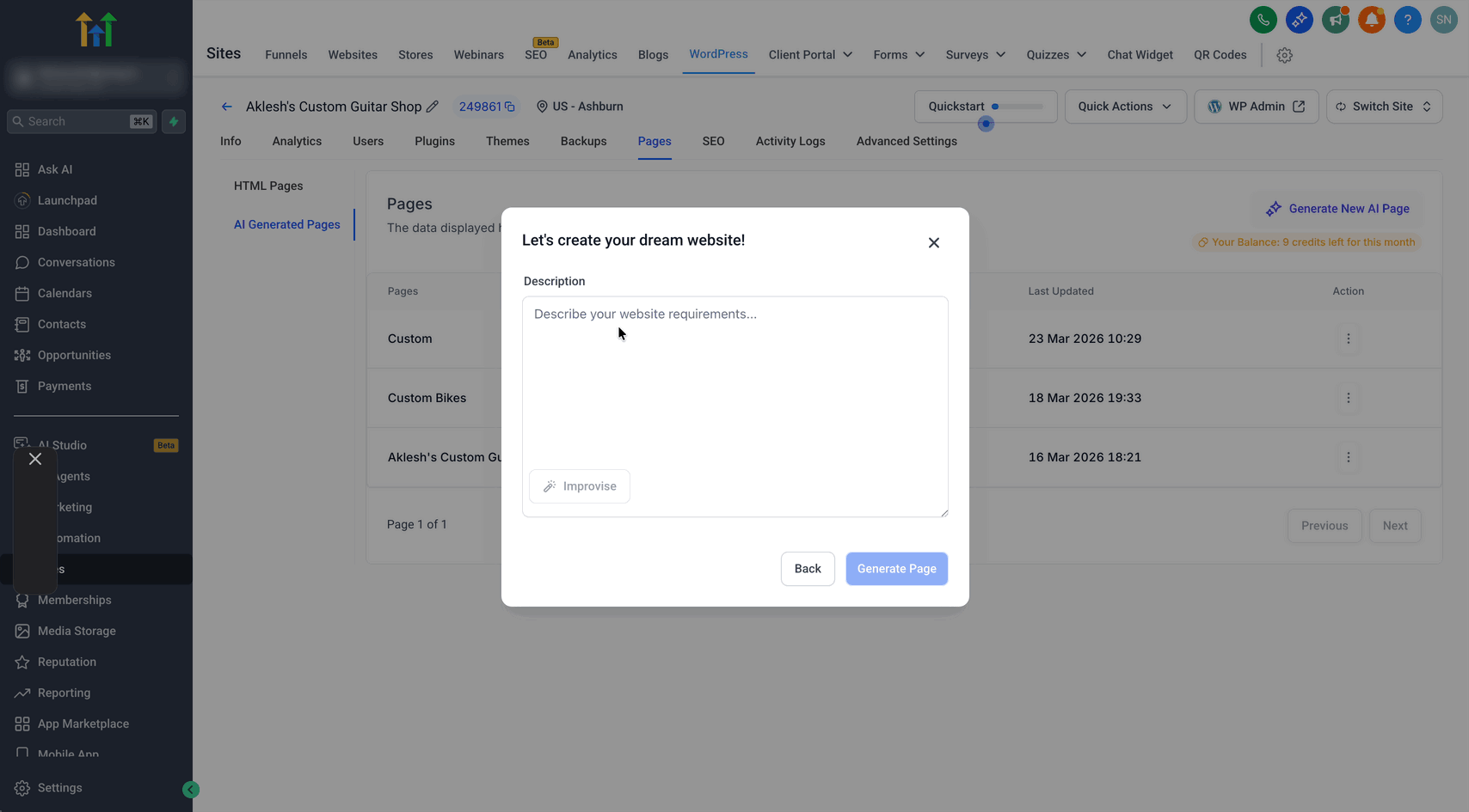 Schermata 6 — WordPress - Page Builder con AI