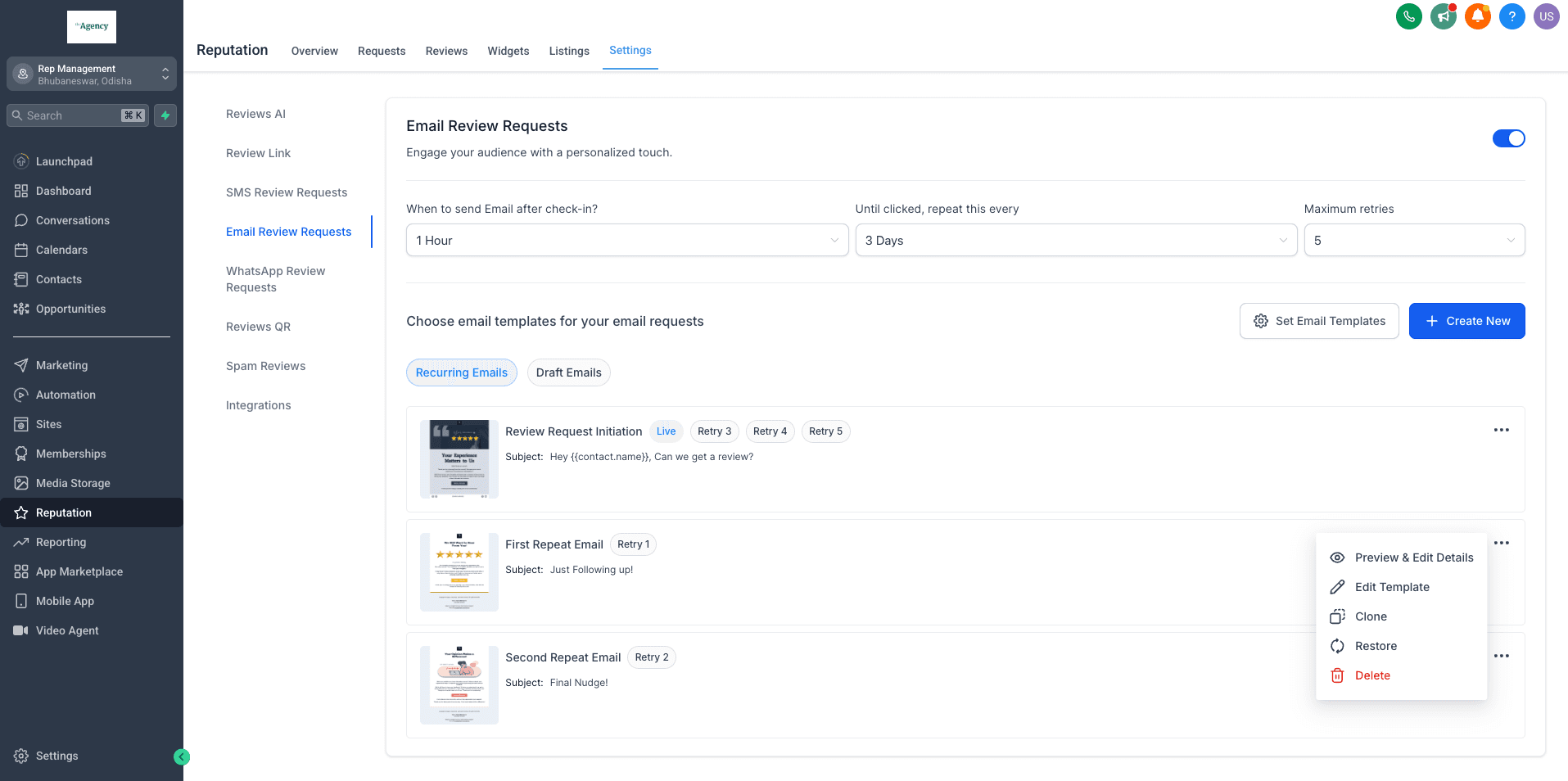 Schermata 4 — Gestione della Reputazione: Personalizza le Email Ricorrenti con Template Personalizzati