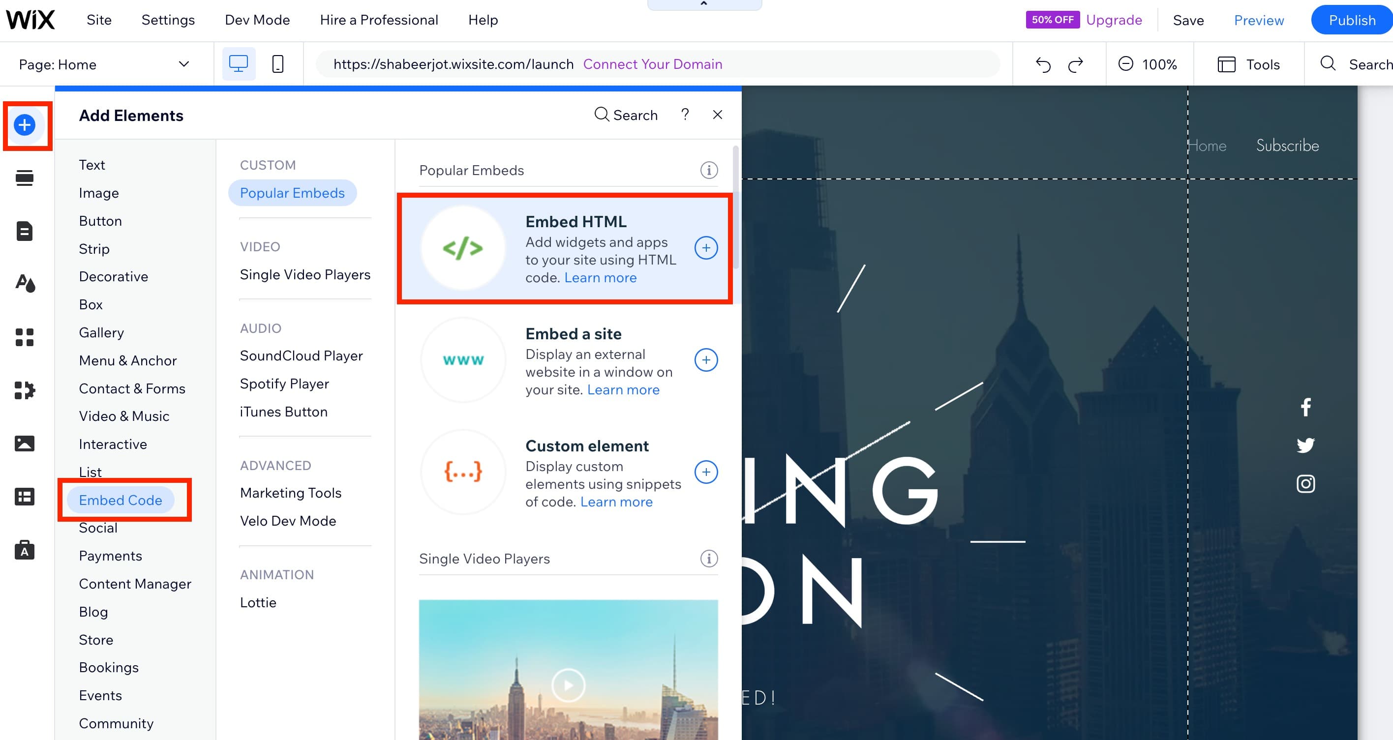 Schermata 5 — Aggiungere il Chat Widget di HITLEAD al tuo sito Wix