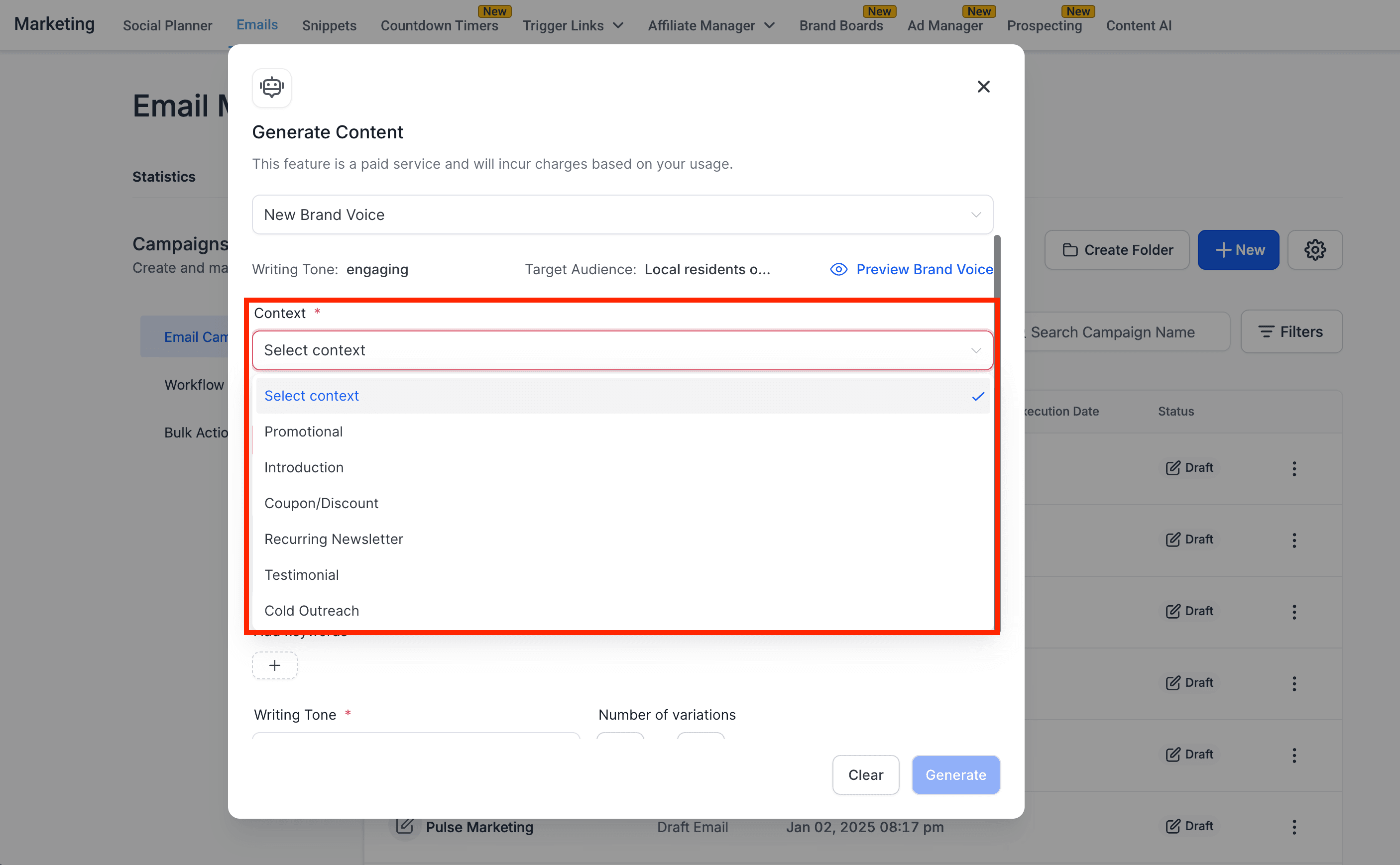 Schermata 5 — Integrazione Brand Voice nel Content AI