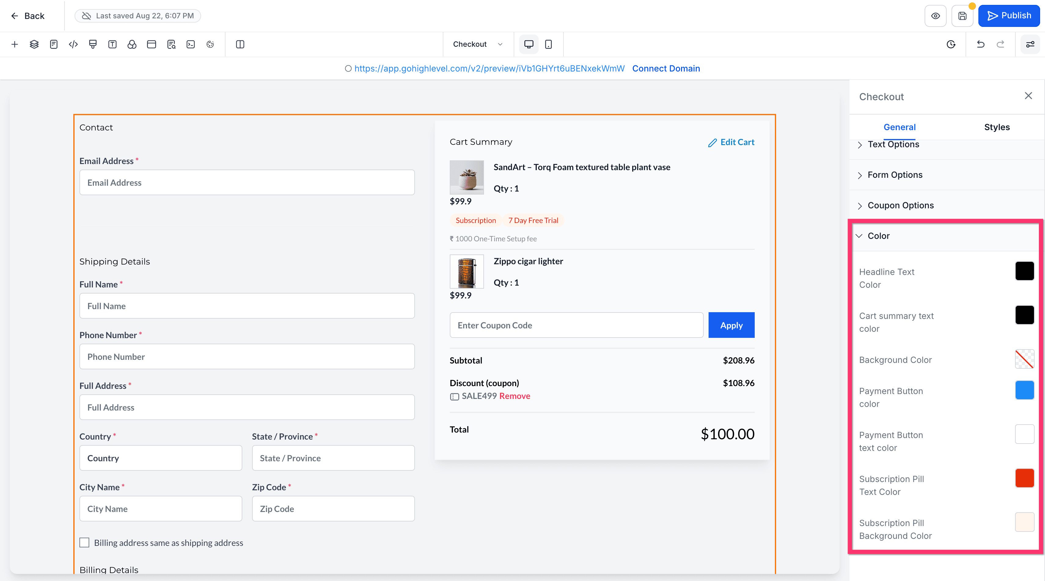 Schermata 16 — Ecommerce Store - Personalizzare le Pagine di Checkout
