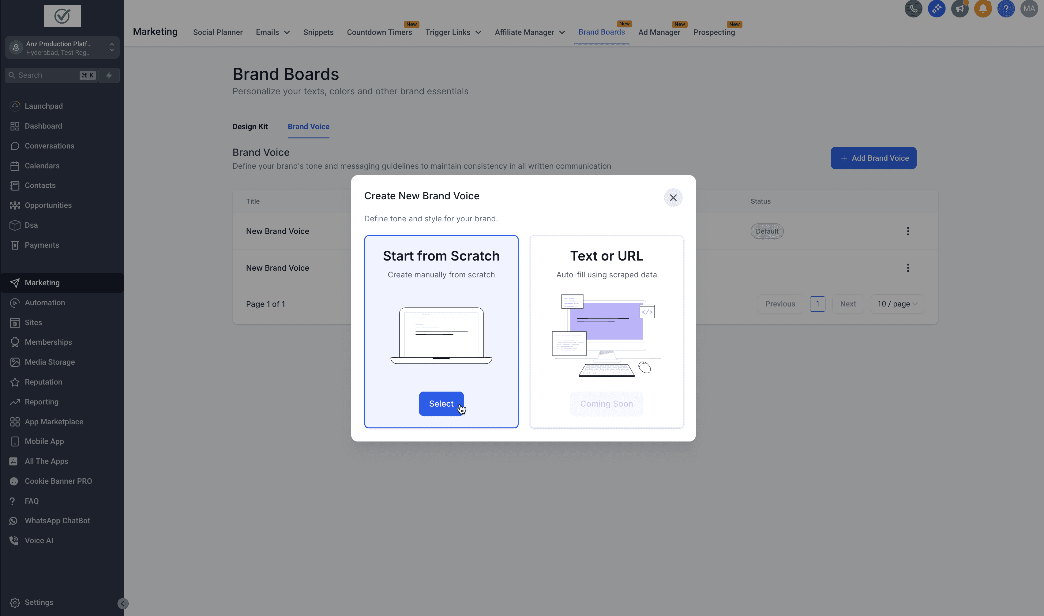 Schermata 2 — Brand Voice nei Brand Board
