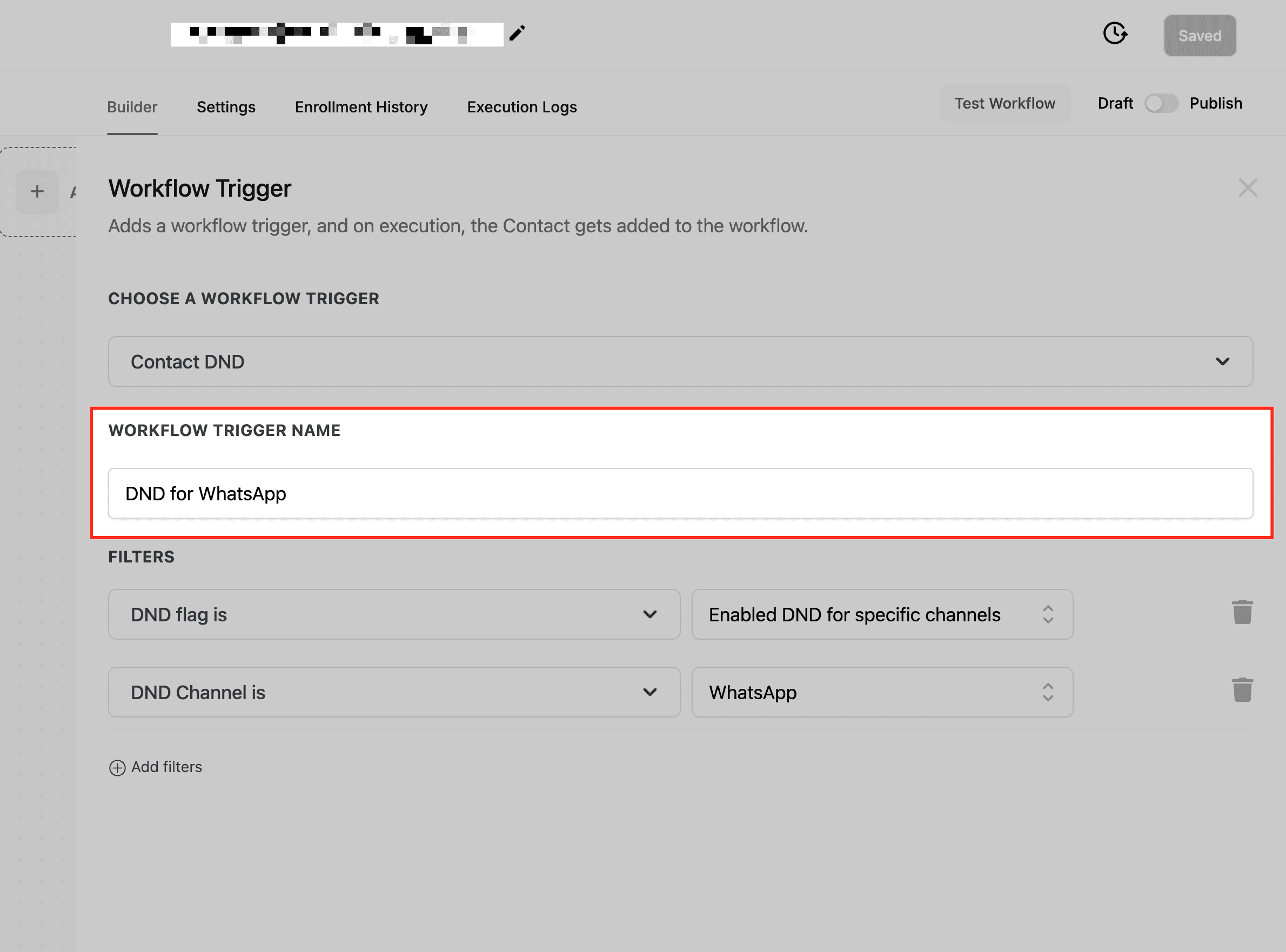 Schermata 3 — Workflow Trigger - Contact DND