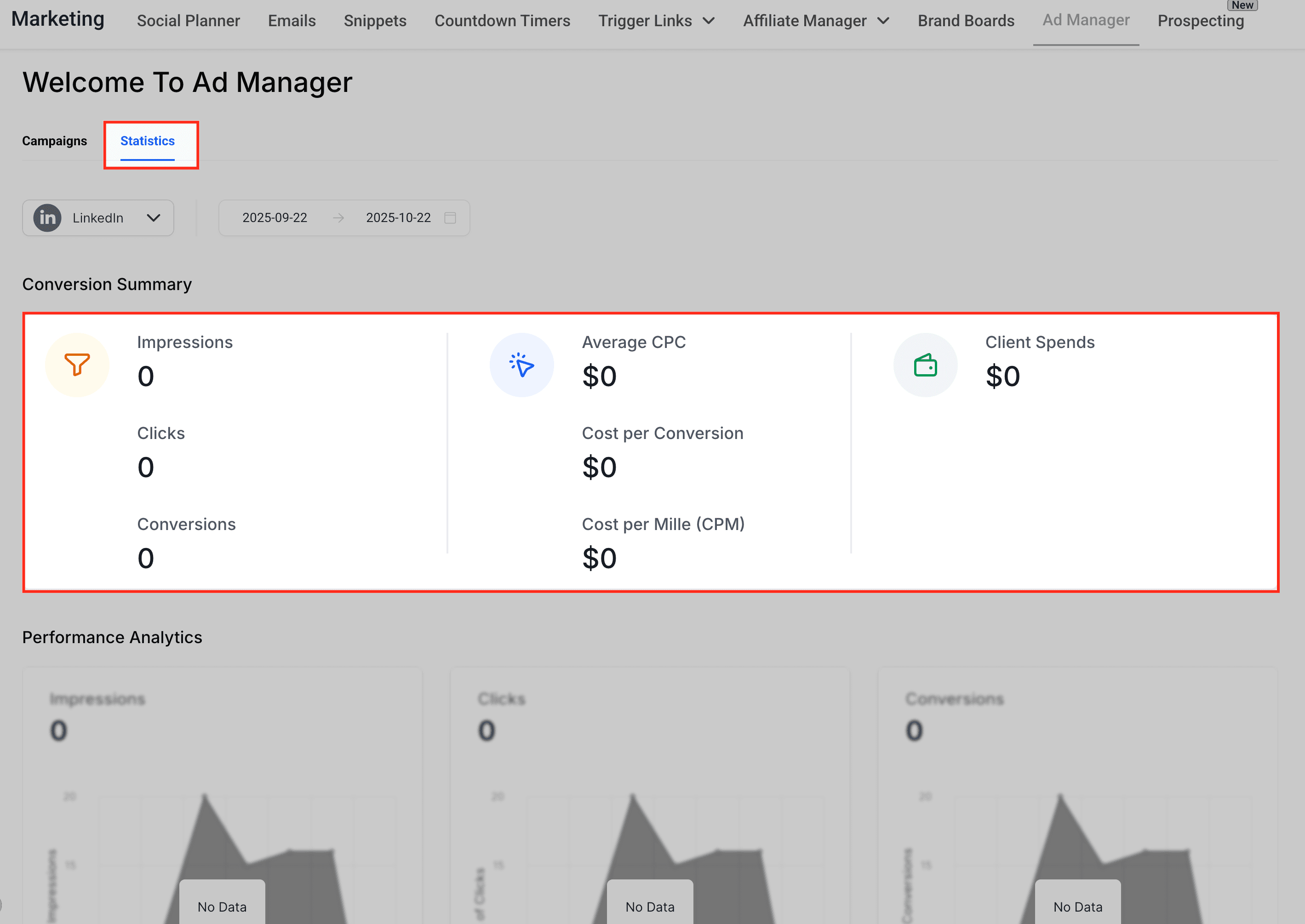 Schermata 11 — Creare e gestire annunci LinkedIn in HITLEAD Ad Manager