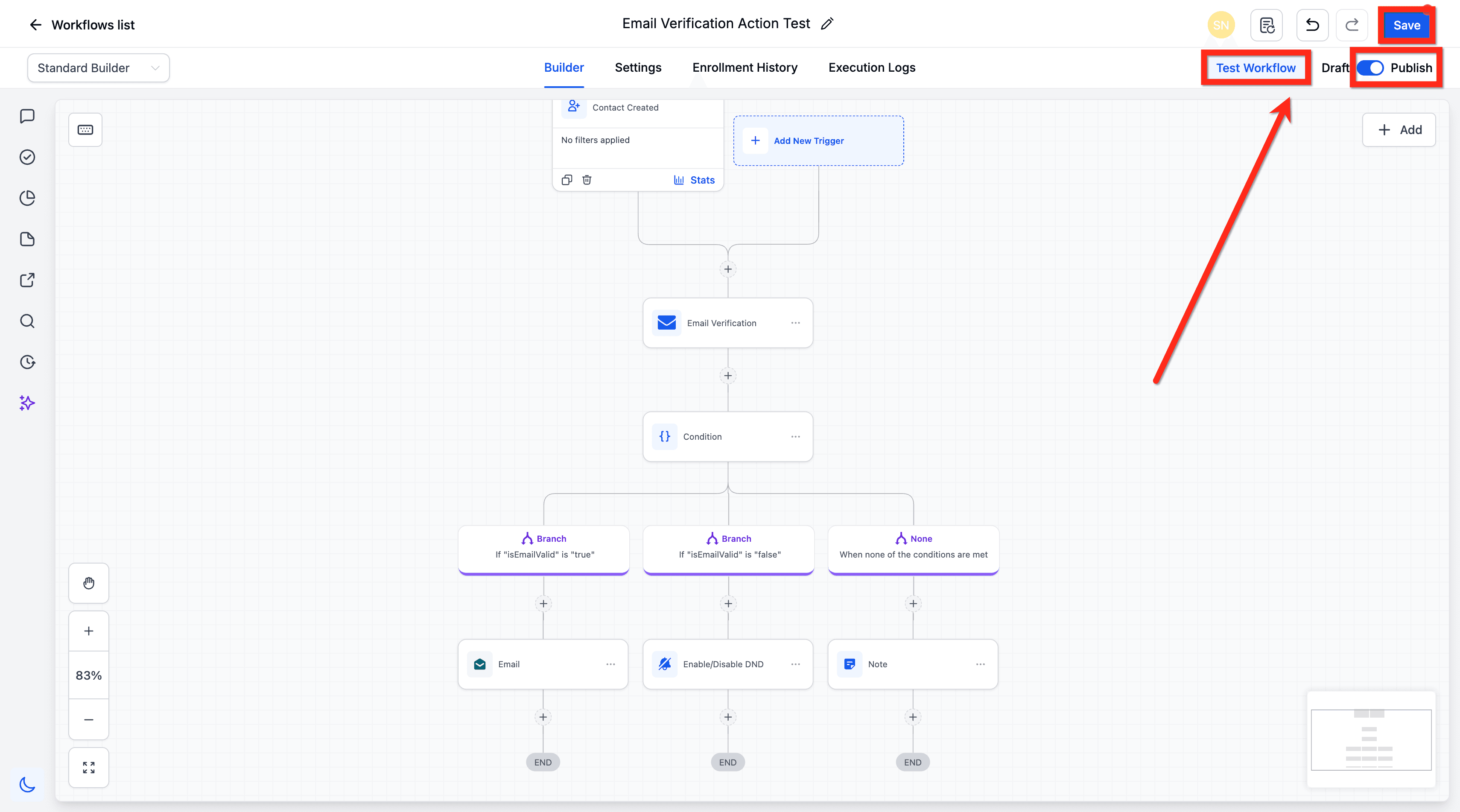 Schermata 6 — Azione Workflow - Email Verification