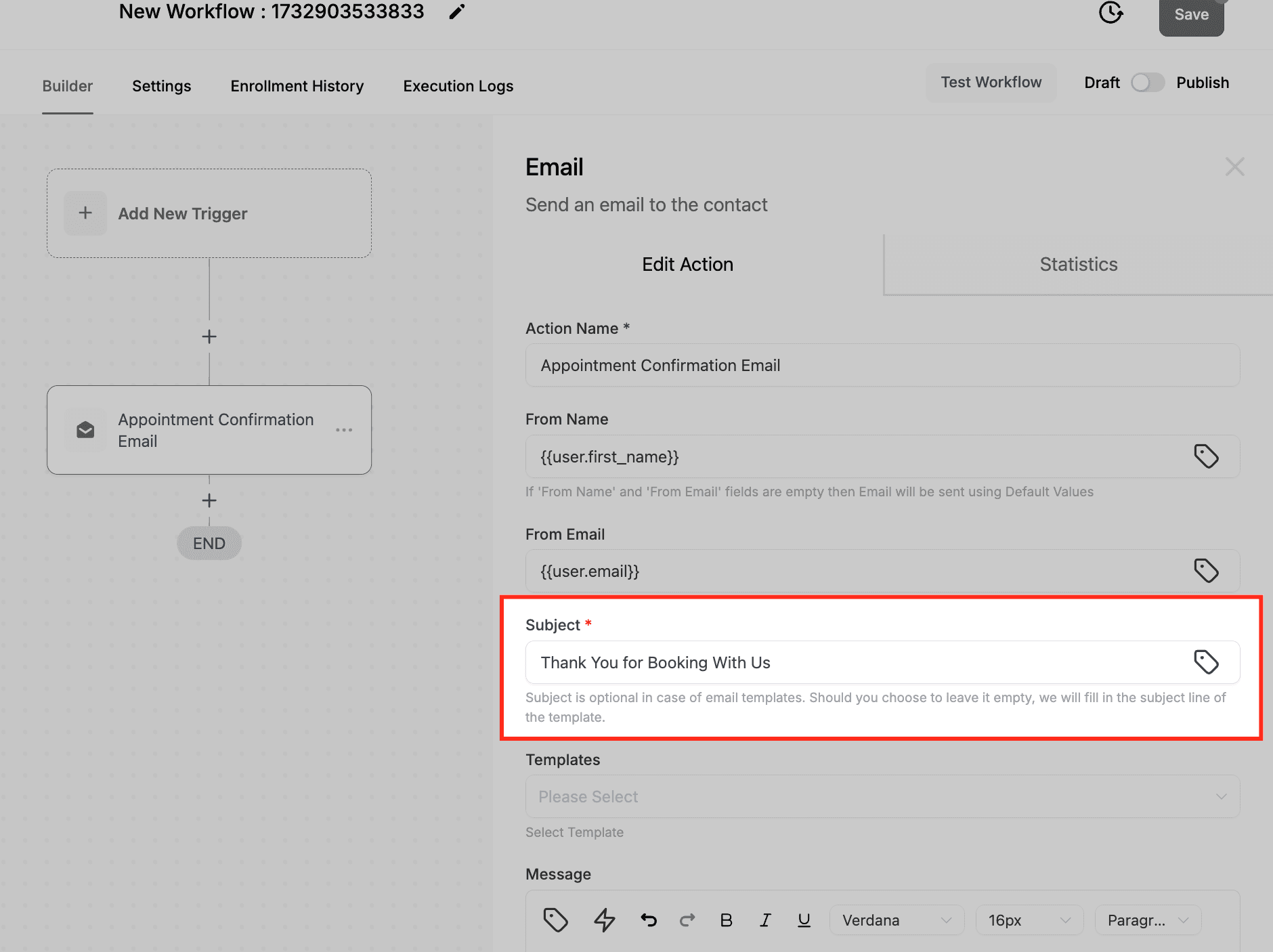 Schermata 4 — Azione Workflow - Invia Email