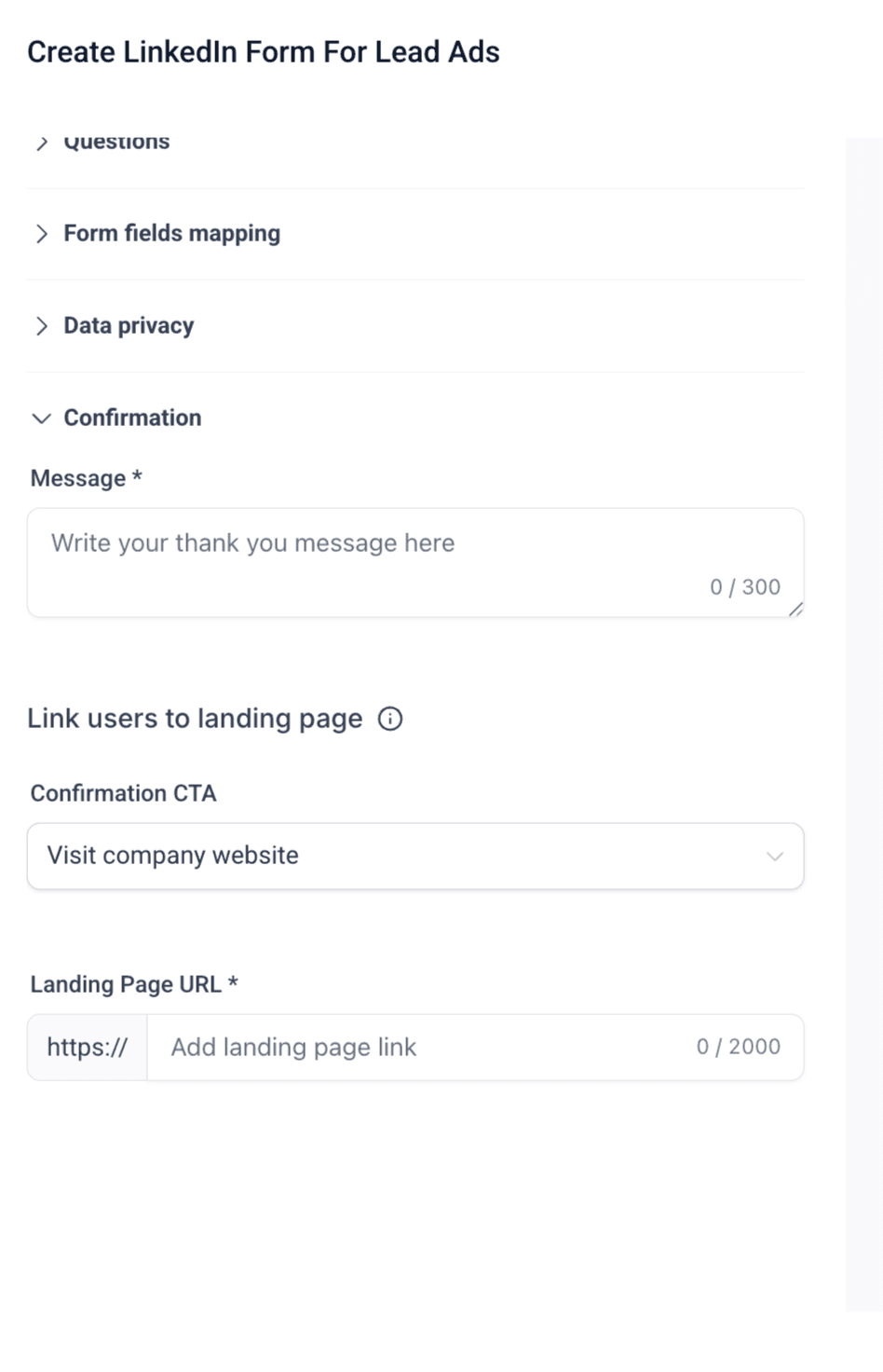 Schermata 9 — Come creare un LinkedIn lead form in Ad Manager