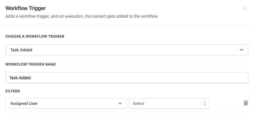 Schermata 1 — Workflow Trigger - Task Added