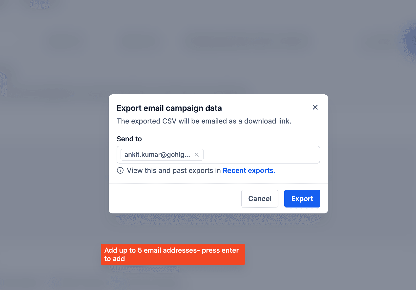 Schermata 4 — Esportare i Dati di Email Marketing