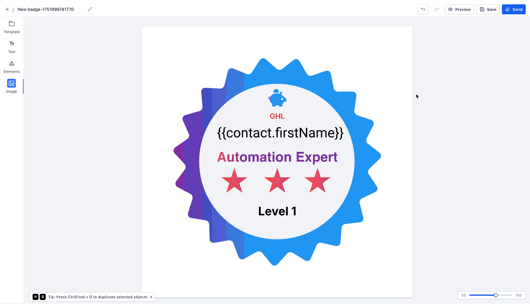 Schermata 10 — Come usare i Badge nel Certificate Builder