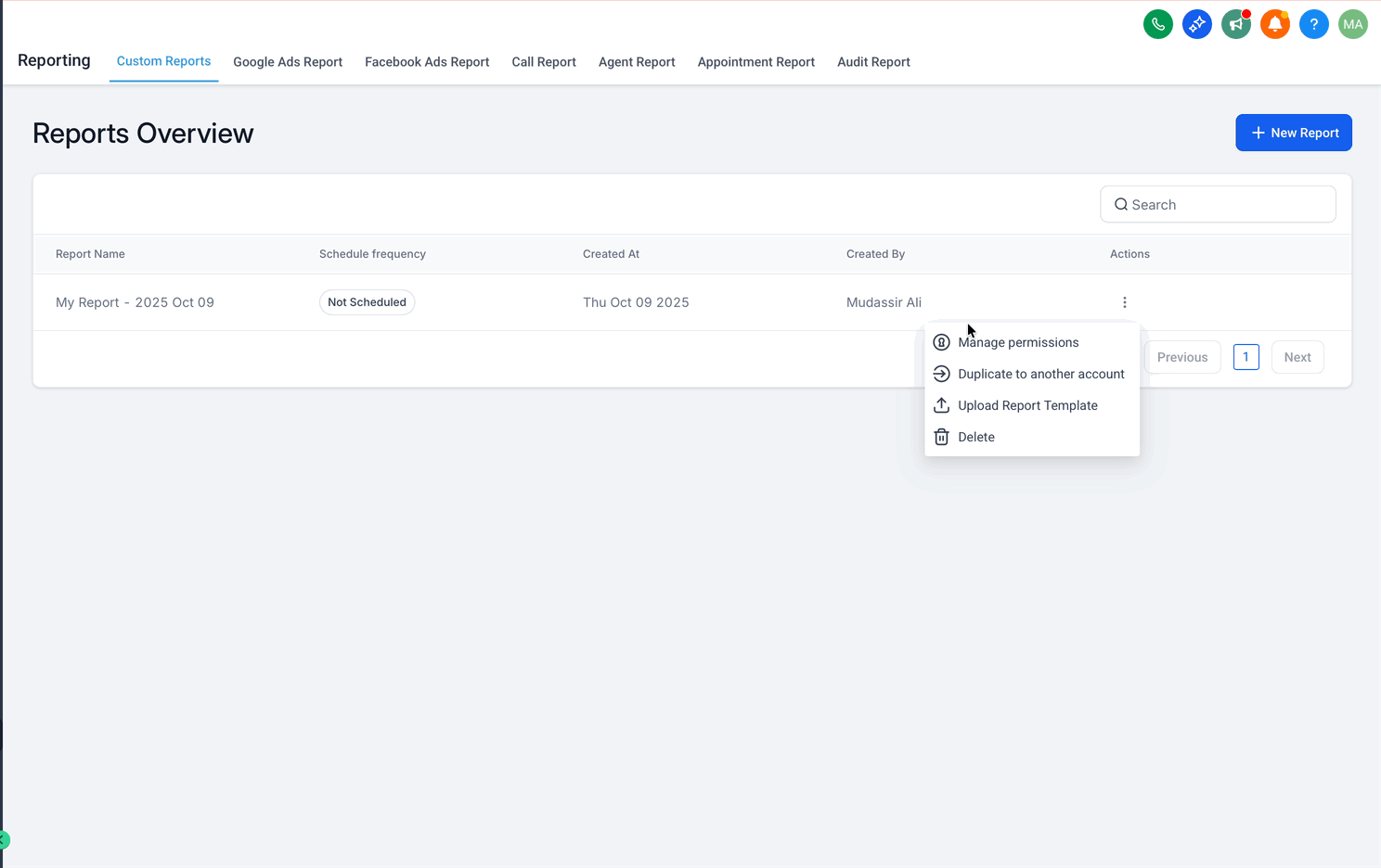 Schermata 1 — Libreria di Template per Report Personalizzati
