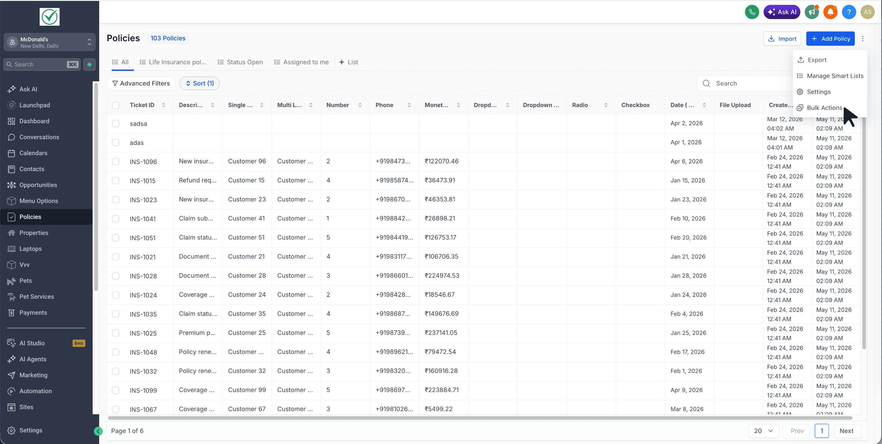 Schermata 6 — Eliminazione in blocco dei record di Custom Object