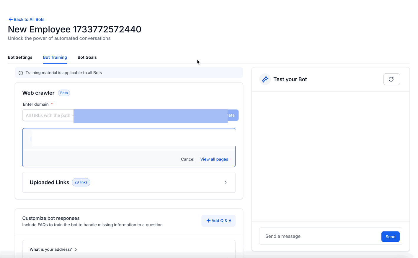 Schermata 5 — Addestrare il tuo bot Conversation AI