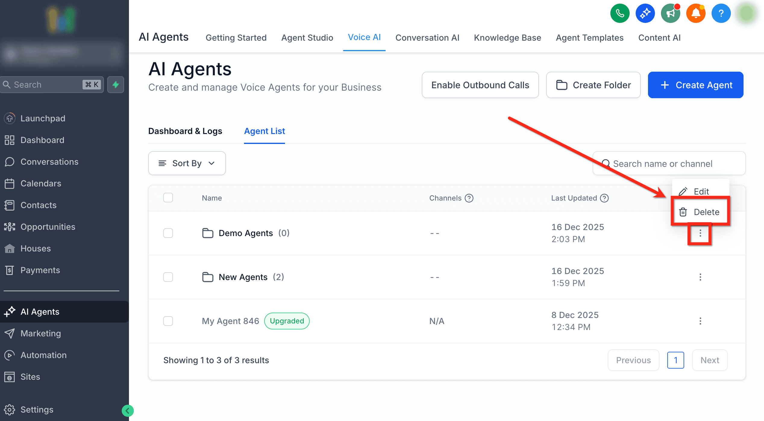 Schermata 5 — Cartelle per gli Agenti Voice AI