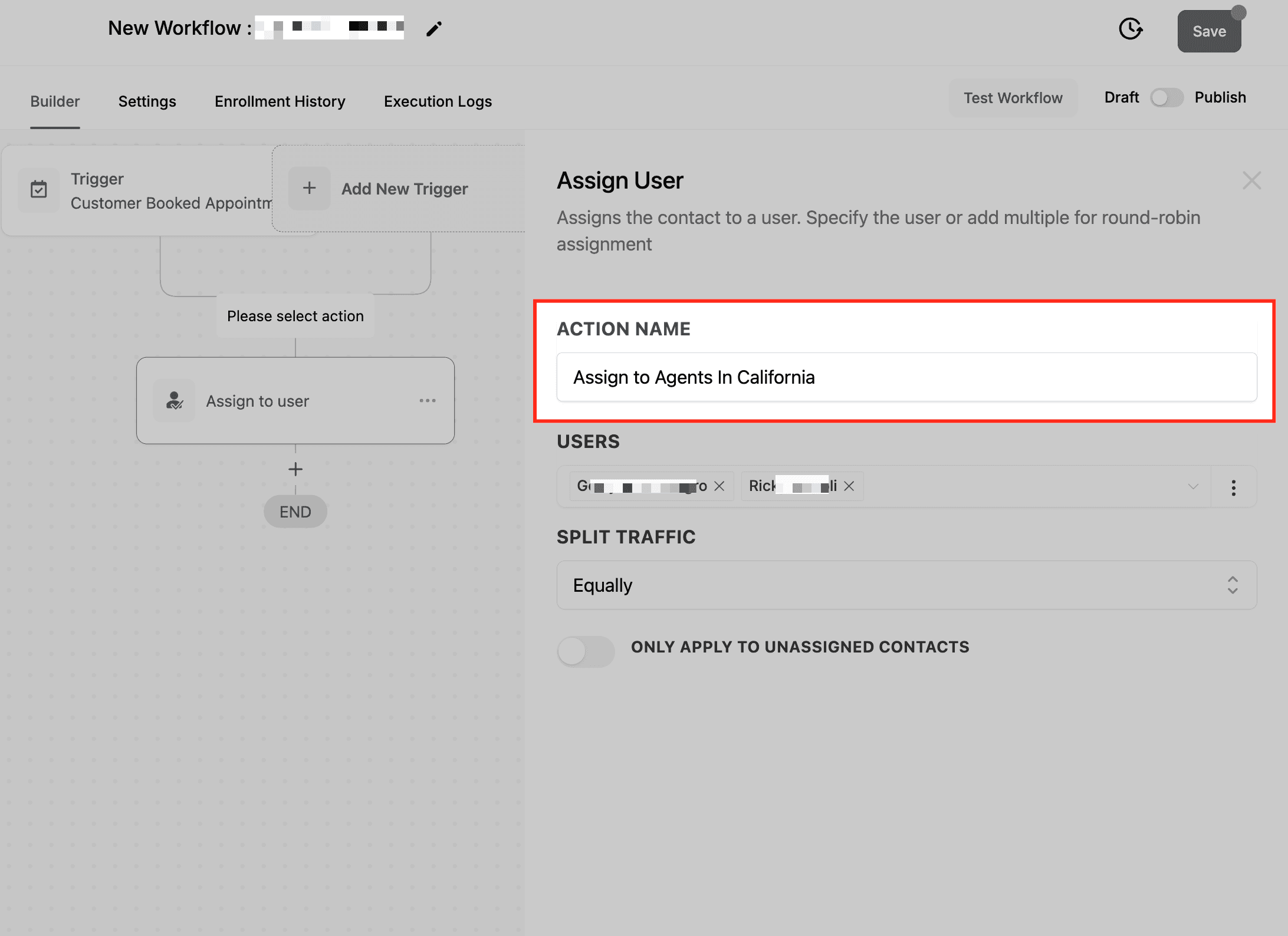 Schermata 2 — Azione Workflow - Assign To User