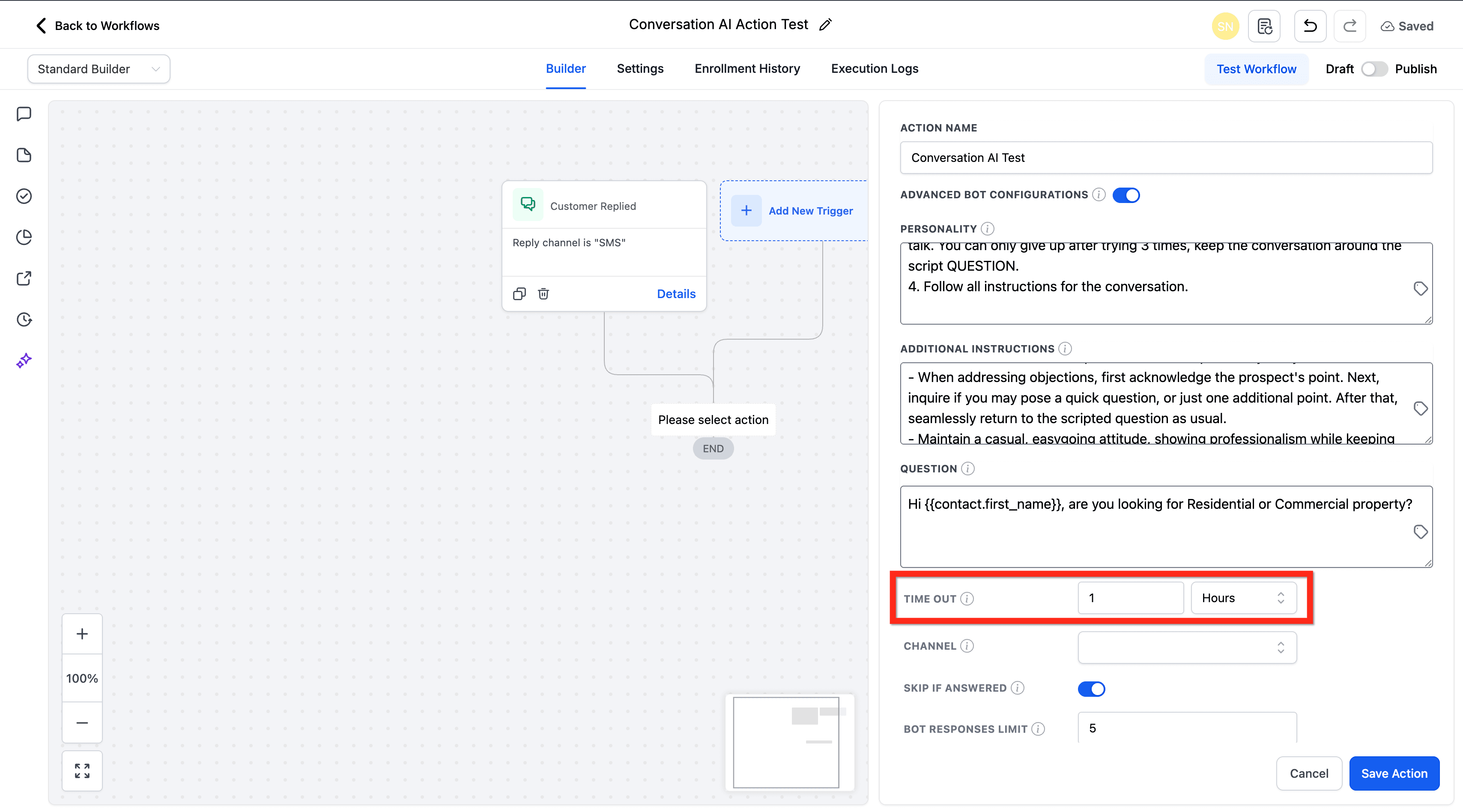 Schermata 7 — Azioni Workflow - Conversation AI
