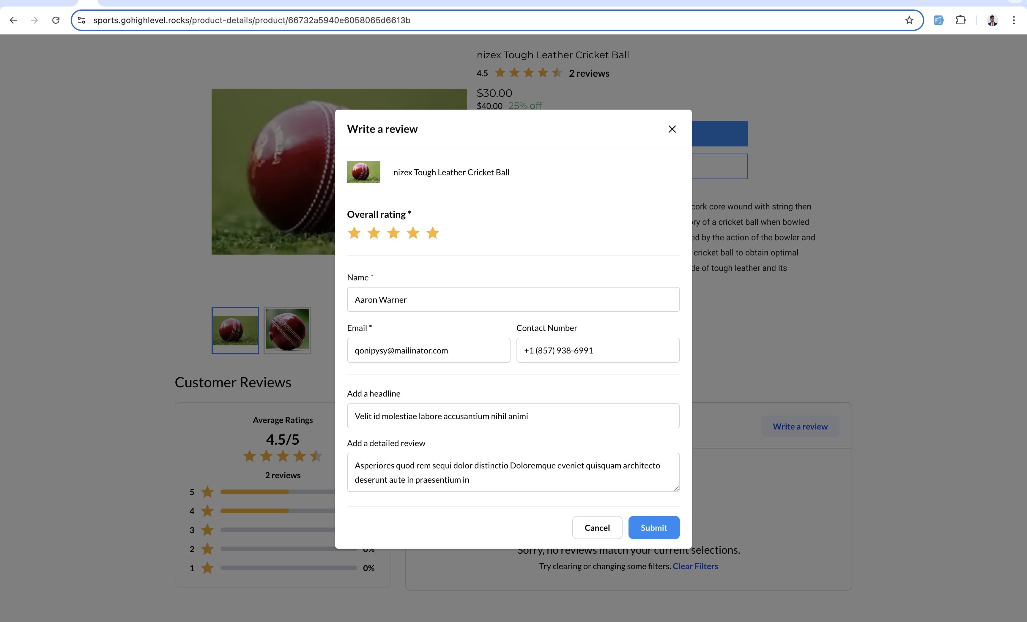 Invio recensione