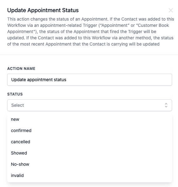 Schermata 1 — Azione Workflow - Aggiorna Stato Appuntamento