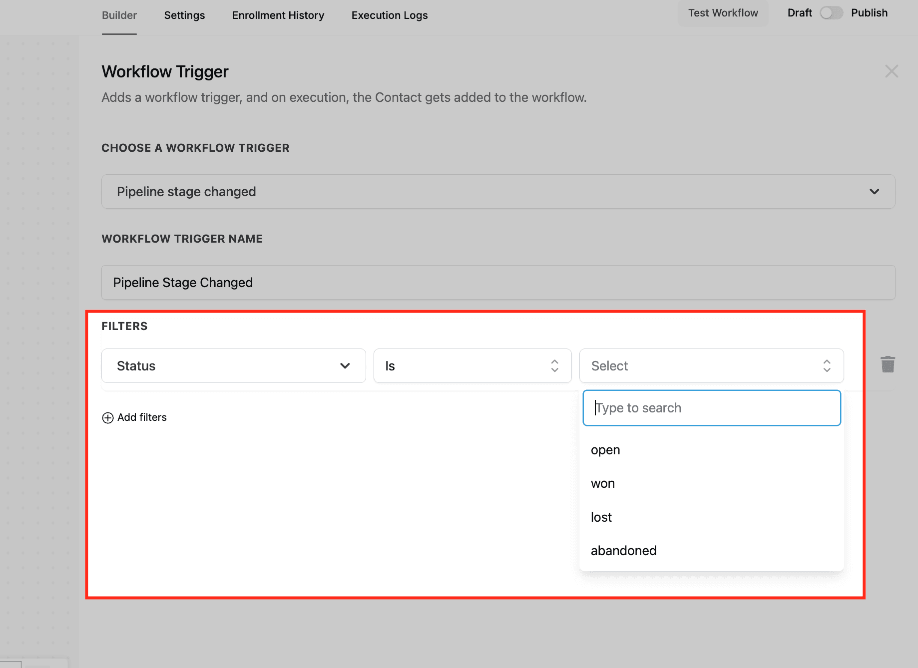 Schermata 11 — Workflow Trigger - Pipeline Stage Changed