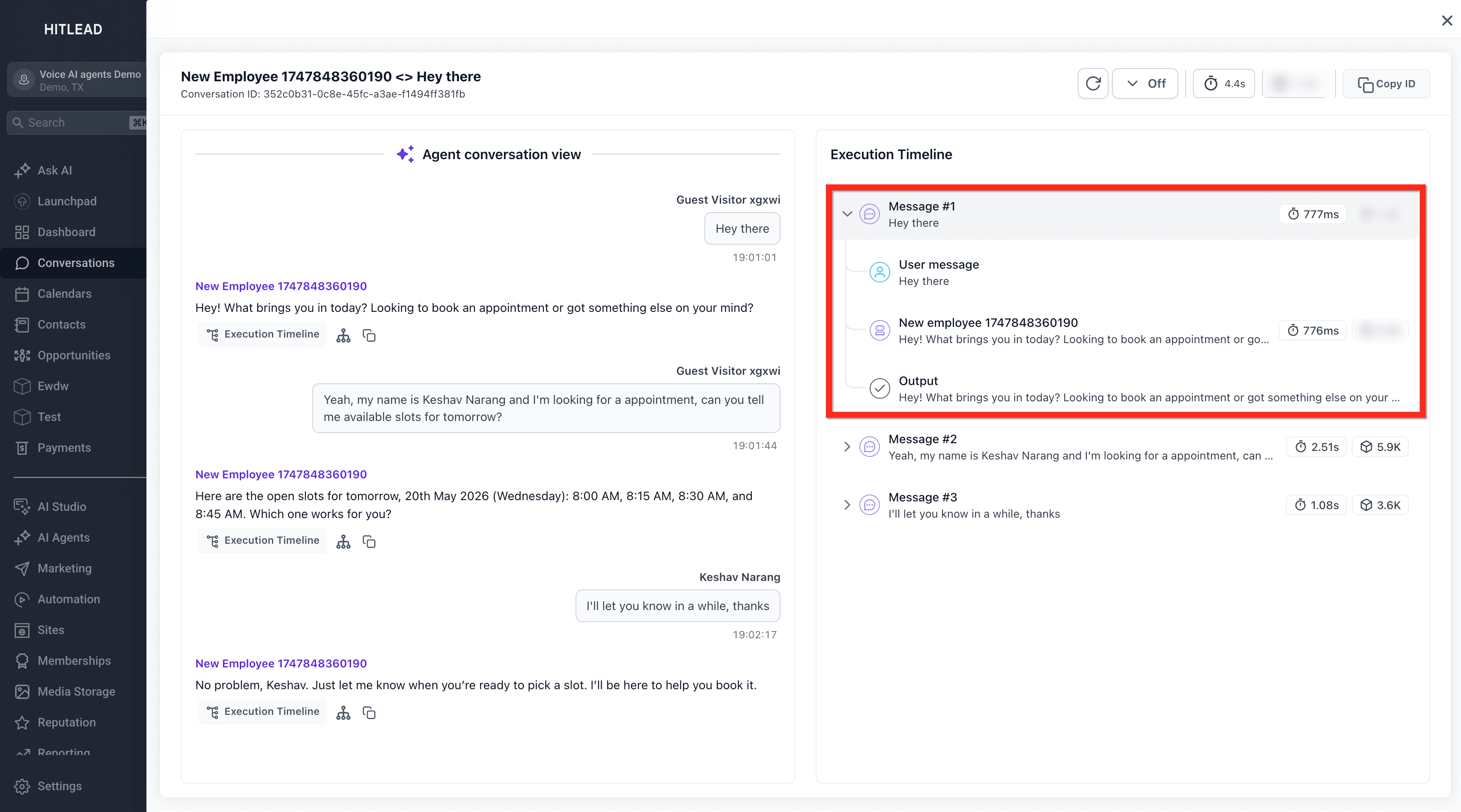 Schermata 3 — Conversation AI - Agent Logs