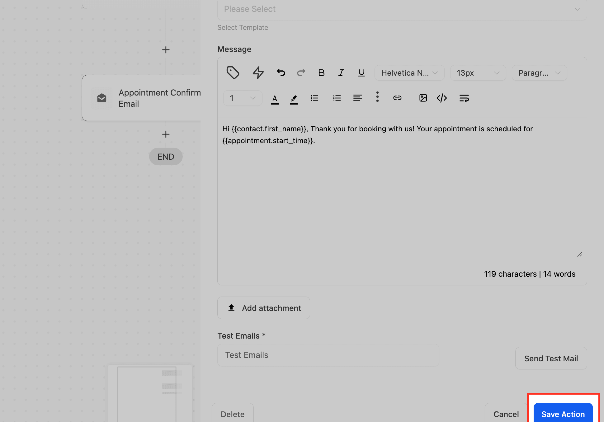 Schermata 9 — Azione Workflow - Invia Email