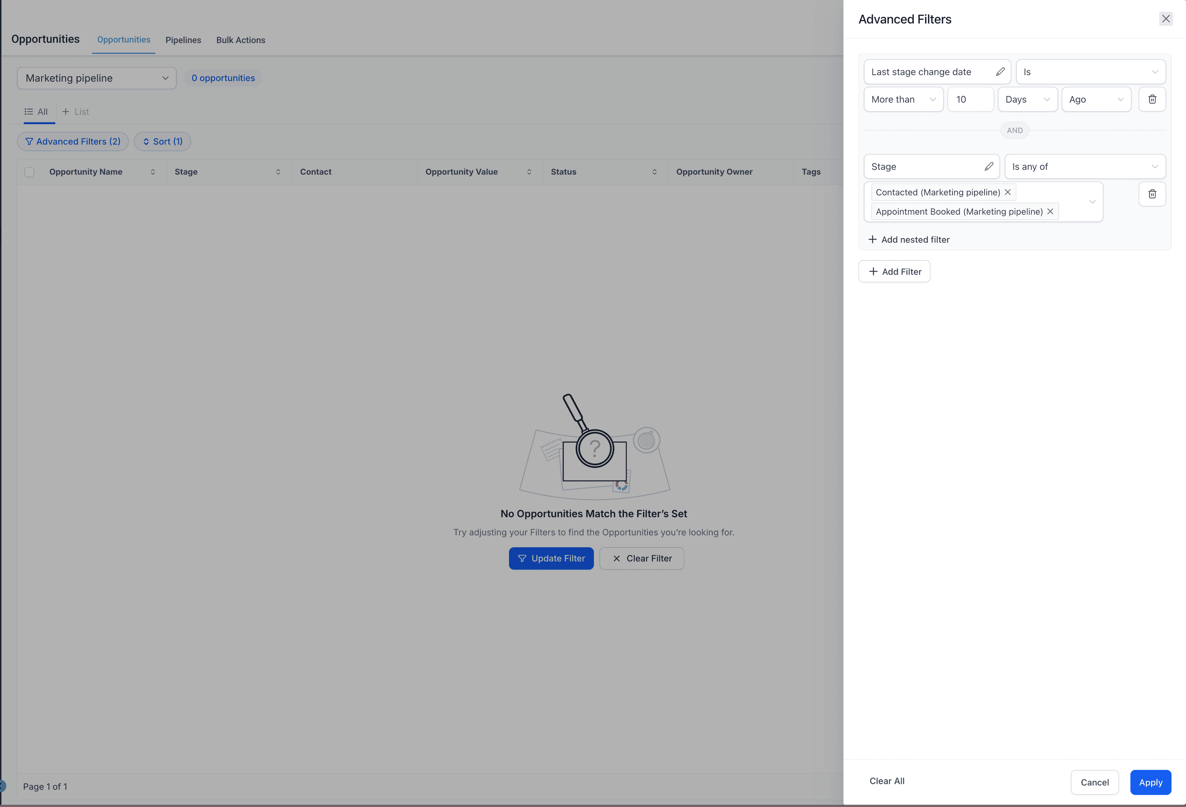 Schermata 8 — Come filtrare le Opportunità