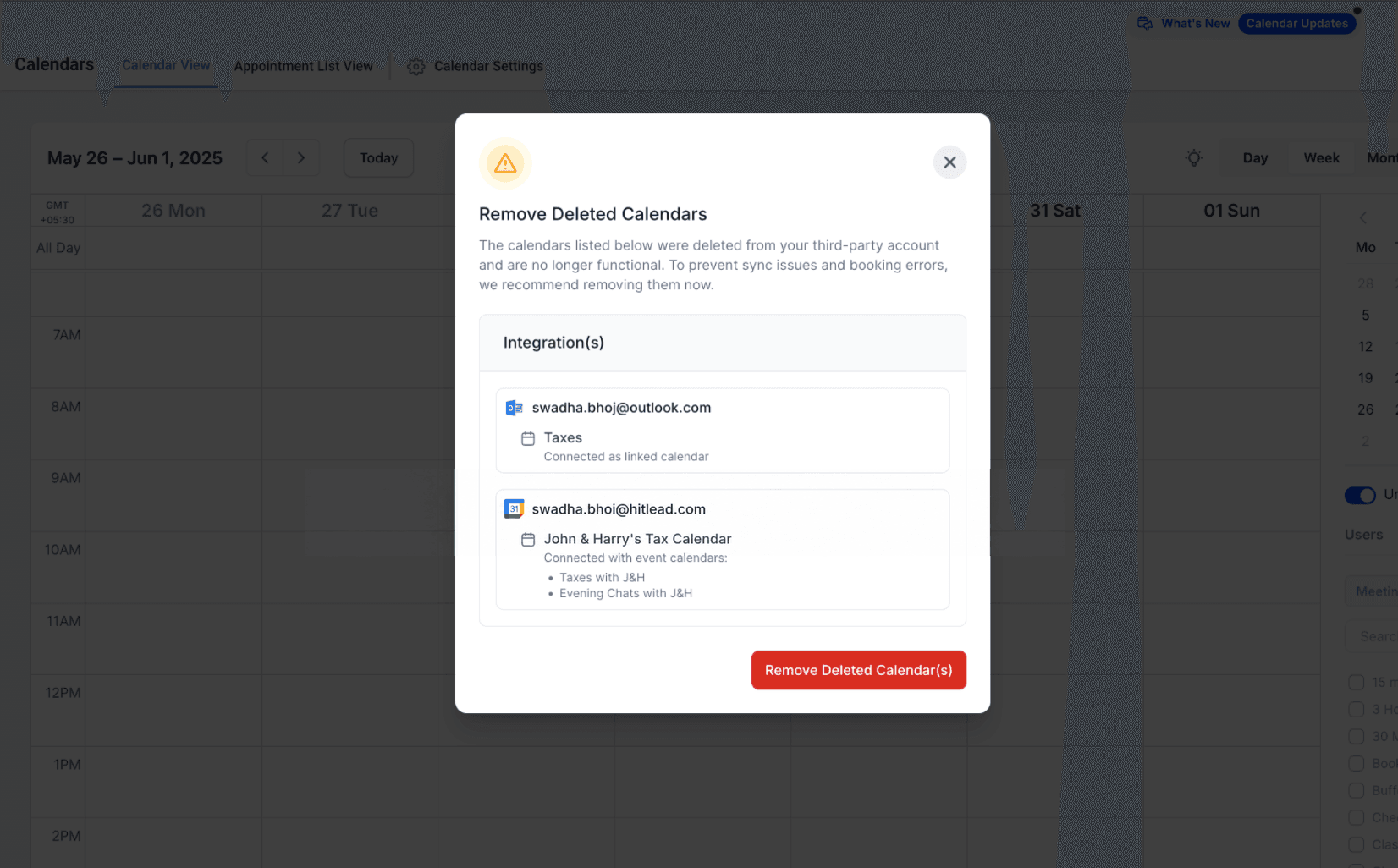 Schermata 7 — Strumento di Risoluzione Problemi per i Calendari