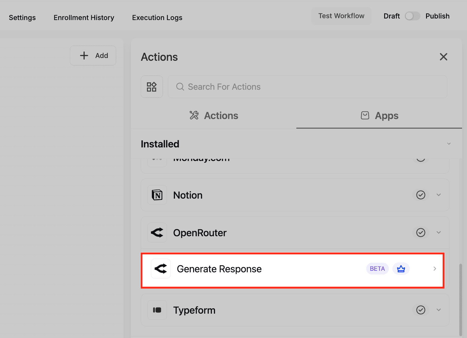 Schermata 6 — Azione Workflow: OpenRouter Generate Response