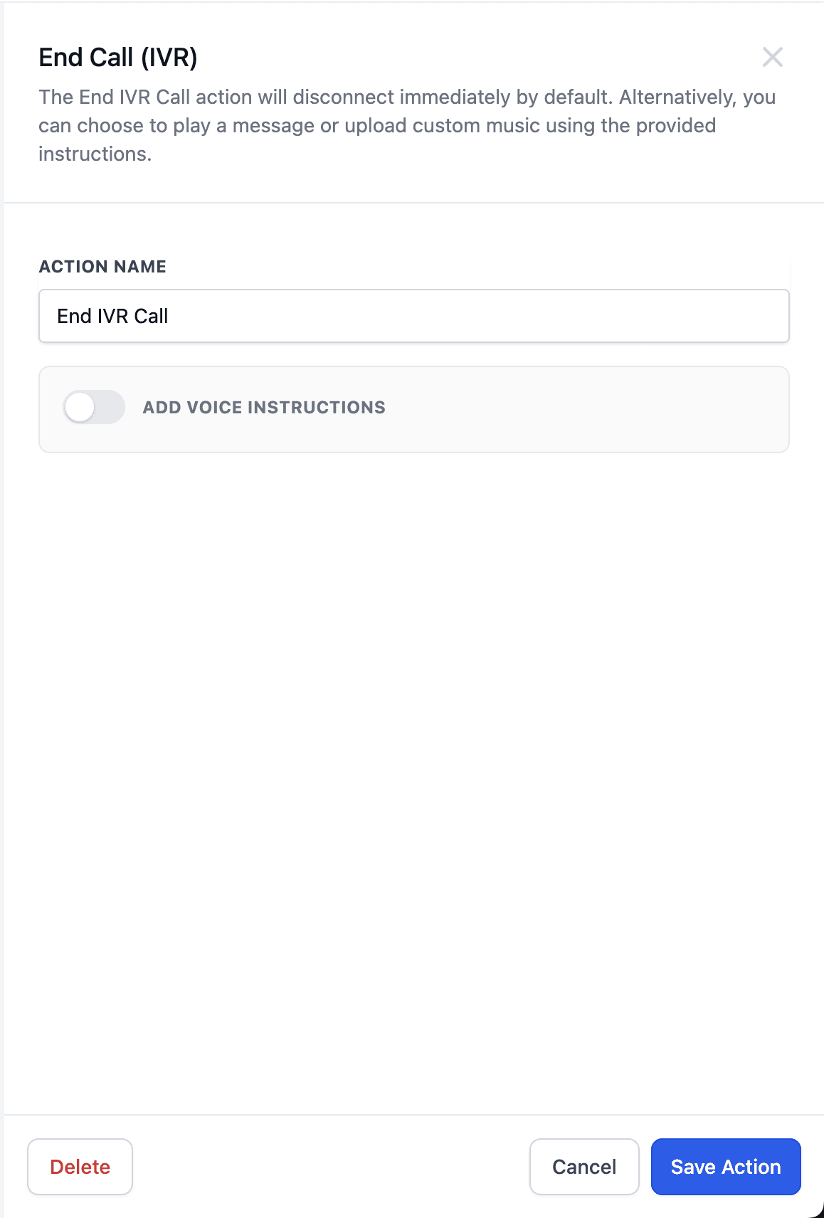 Schermata 1 — Azione Workflow - Termina chiamata IVR