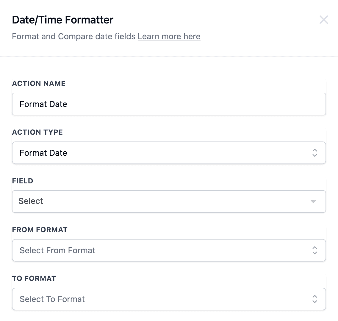 Schermata 1 — Azione Workflow - Formattatore Data/Ora