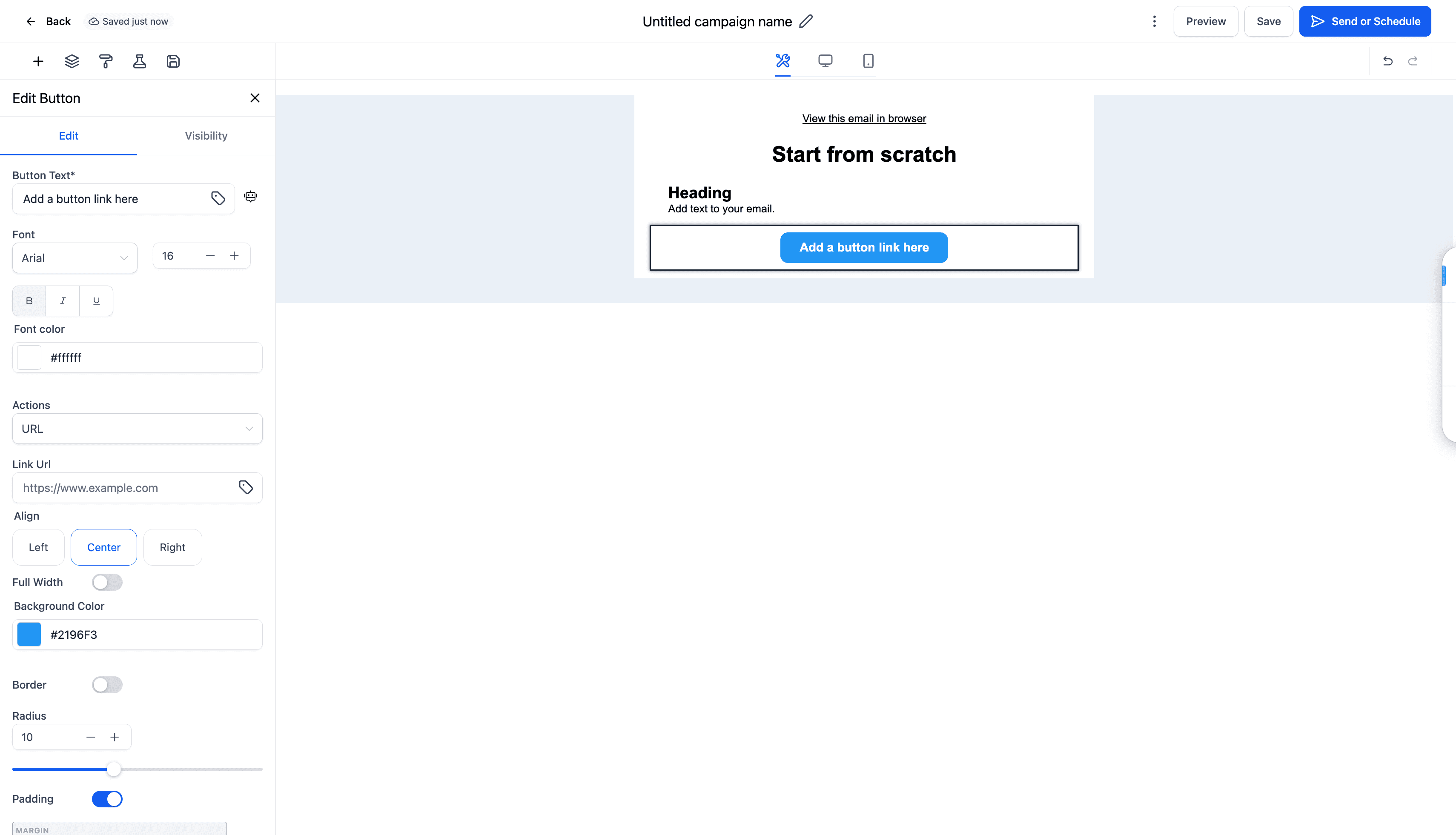 Schermata 4 — I diversi elementi dell'Email Builder
